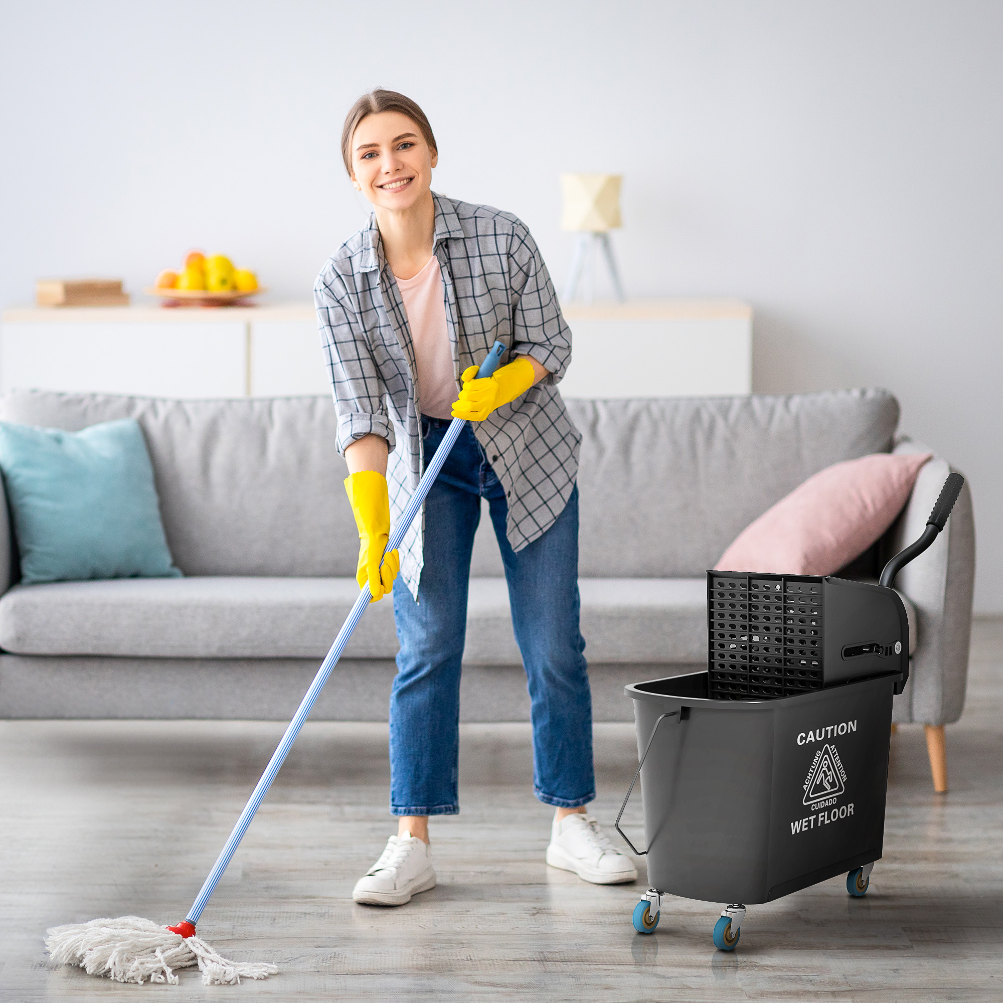 HOMCOM Mop Bucket with Wringer, Mop Bucket on Wheels for Floor Cleaning, 5 Gallon, Separate Dirty and Clean Water, Black Aosom Canada