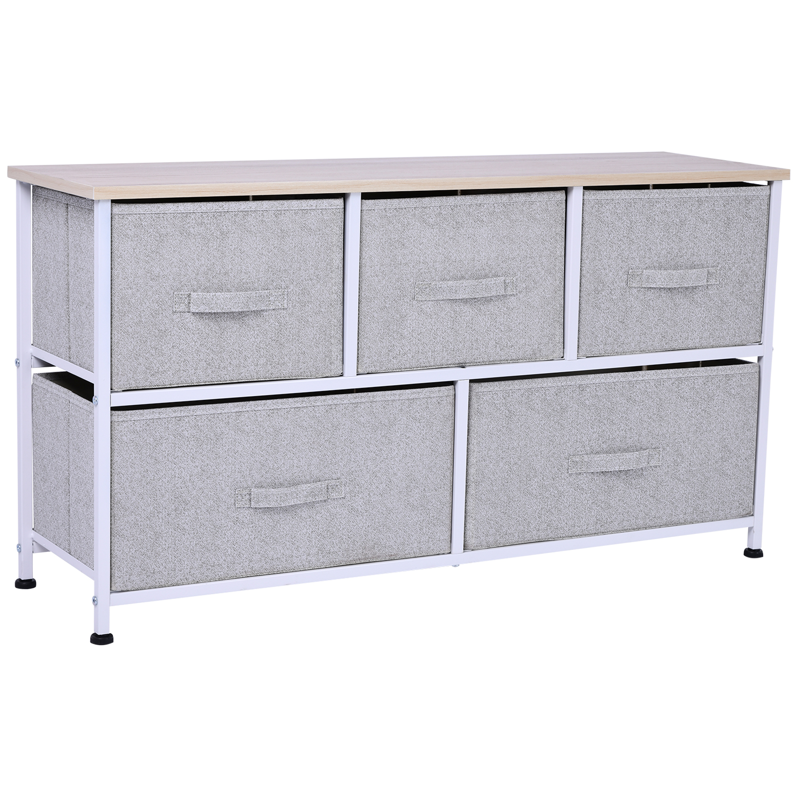 HOMCOM 40" L 5 Drawer Horizontal Storage Cube Dresser Unit Bedroom Organizer Living Room Shelf Tower with Fabric Bins, Light Gray