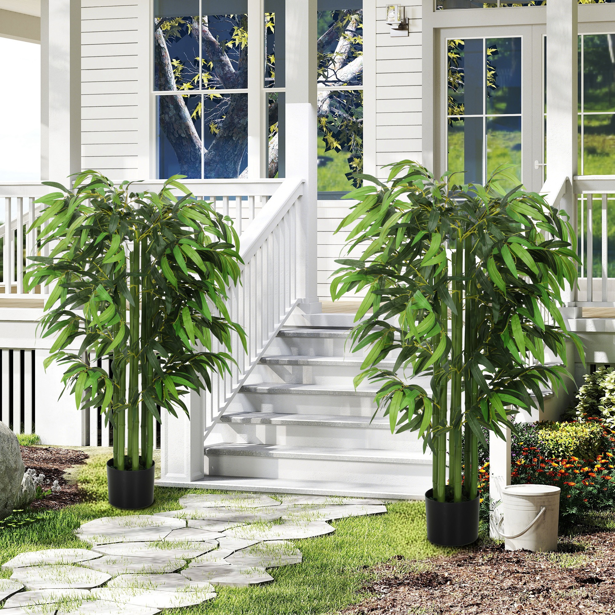 HOMCOM 4.6FT Artificial Bamboo Tree Set of 2, Decorative Faux Plant in Nursery Pot, Faux Tree for Home Indoor Decor Aosom Canada