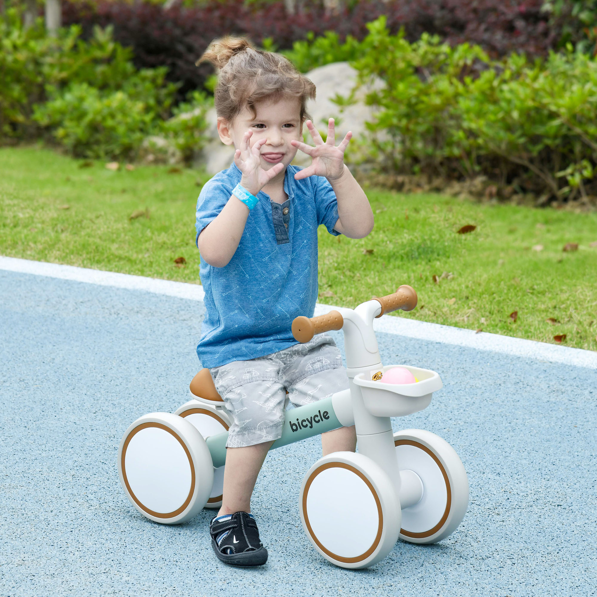 Qaba Toddler Balance Bike for 12–36 Months with Adjustable Seat, Removable Basket, 4 Silent Wheels, Green Aosom Canada