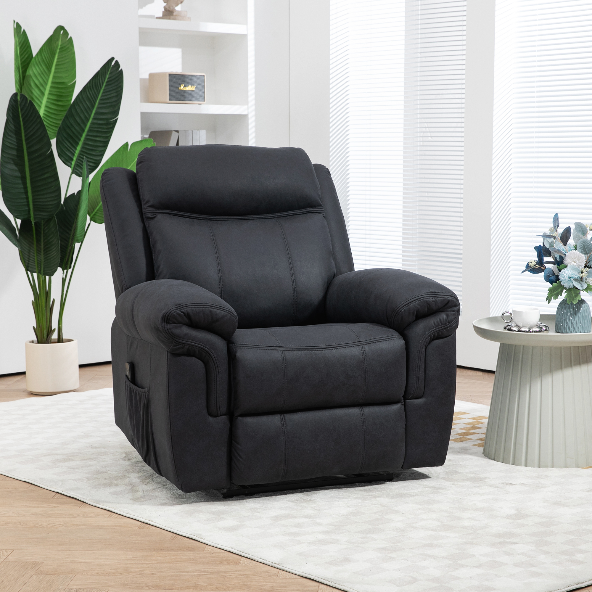 HOMCOM Manual Recliner Chair with Vibration Massage, Side Pockets, Microfibre Reclining Chair for Living Room, Black Aosom Canada