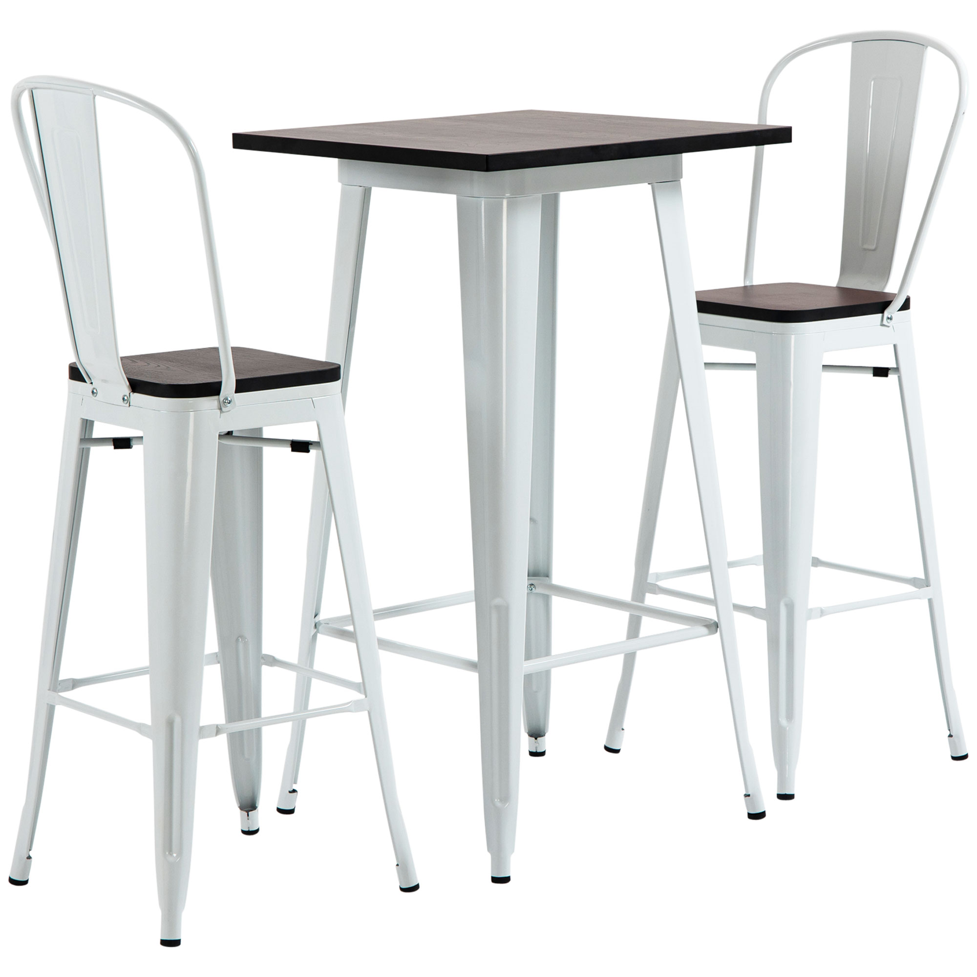 HOMCOM Dining Table Set 3 Piece Counter Height White Brown Pub Chairs Footrests Bistro | Aosom.com