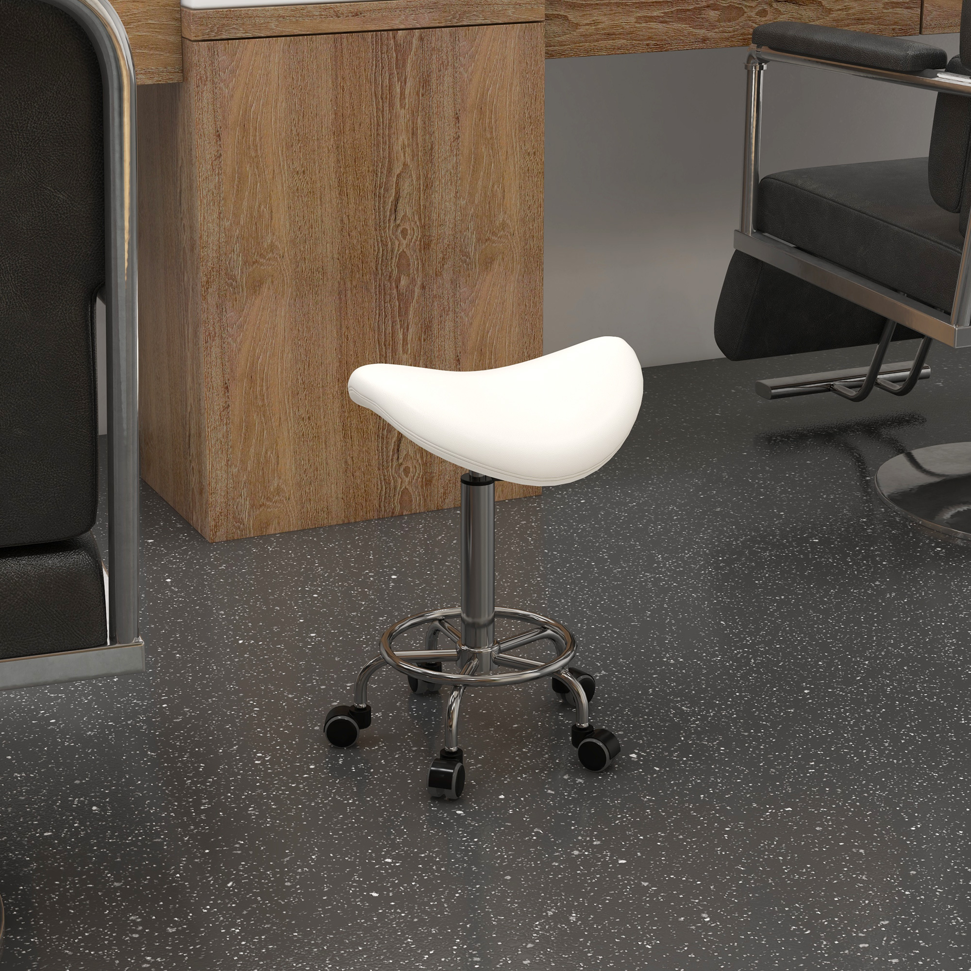 HOMCOM Saddle Stool PU Leather Adjustable Rolling Salon Chair White for Massage Spa Clinic Beauty Tattoo Aosom Canada