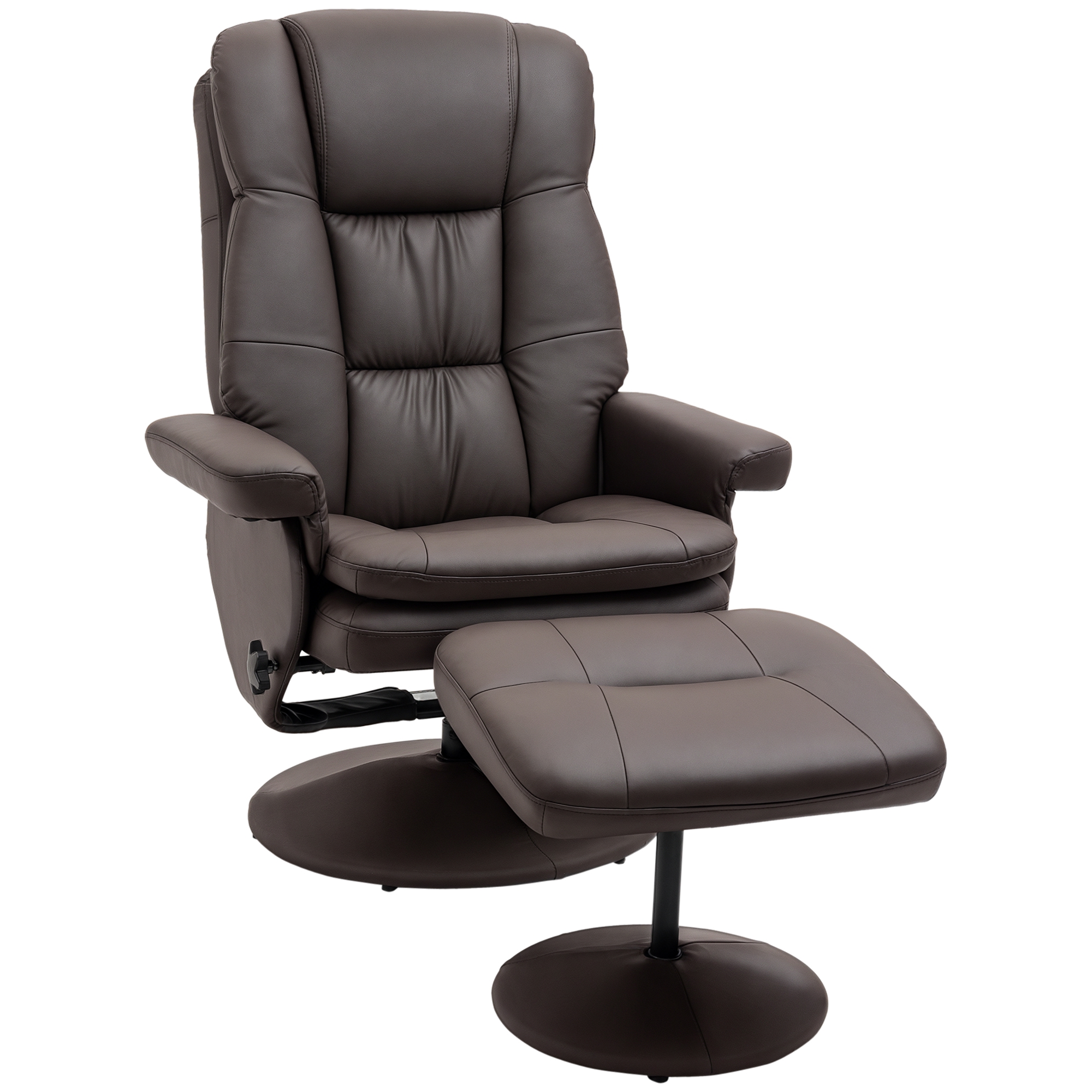 HOMCOM PU Leather Recliner Chair with Ottoman, Swivel Recliner and Ottoman with Round Wrapped Base for Living Room, Brown