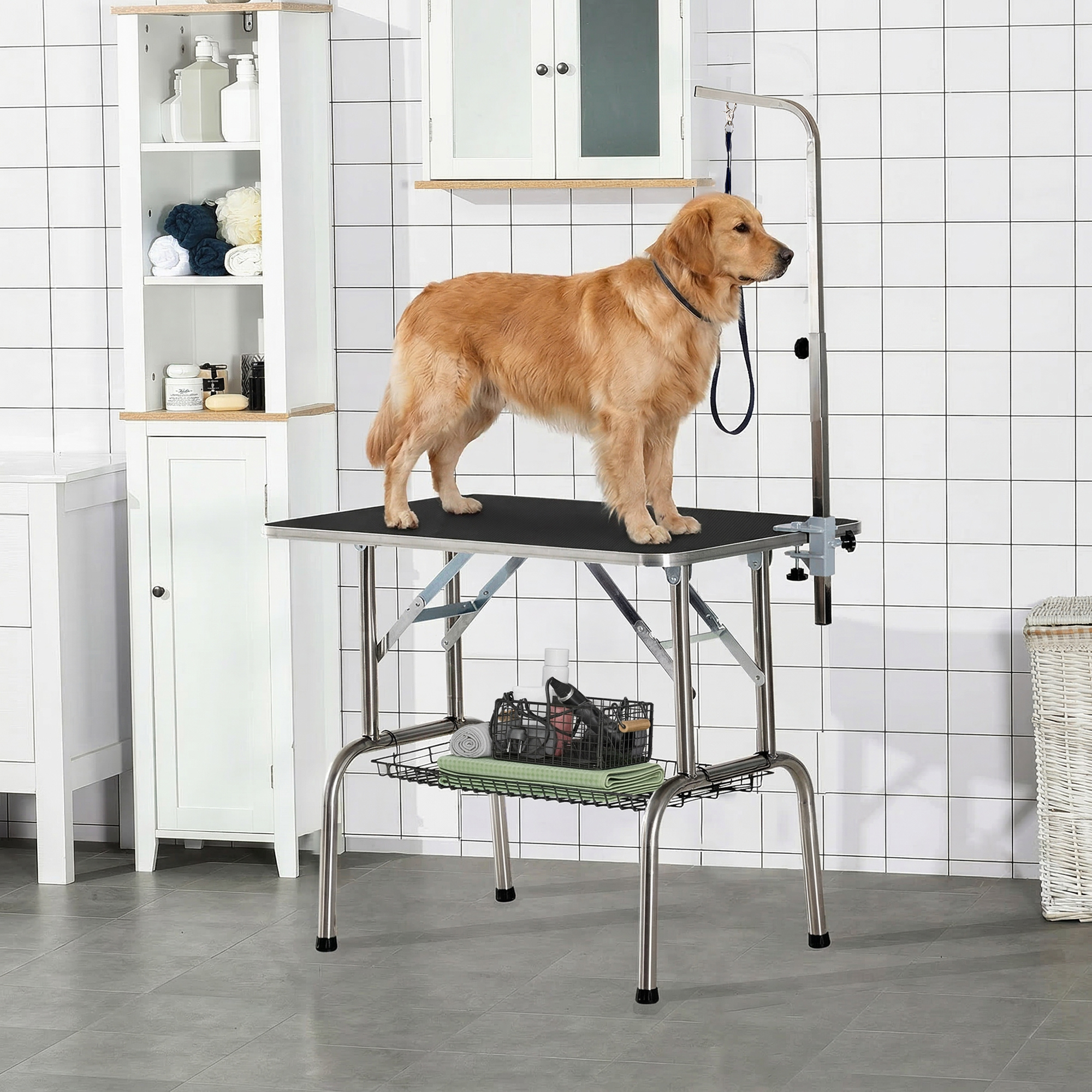 PawHut Dog Grooming Table: 36-inch, Stainless Steel, Adjustable Arm, Basket, High Quality Aosom Canada