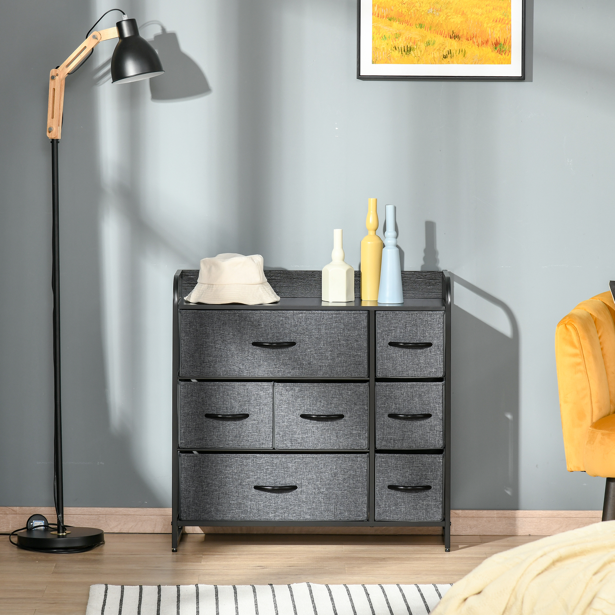 HOMCOM 7-Bin Dresser Storage Tower Cabinet Fabric Bins with Metal Frame for Bedroom Organization Aosom Canada