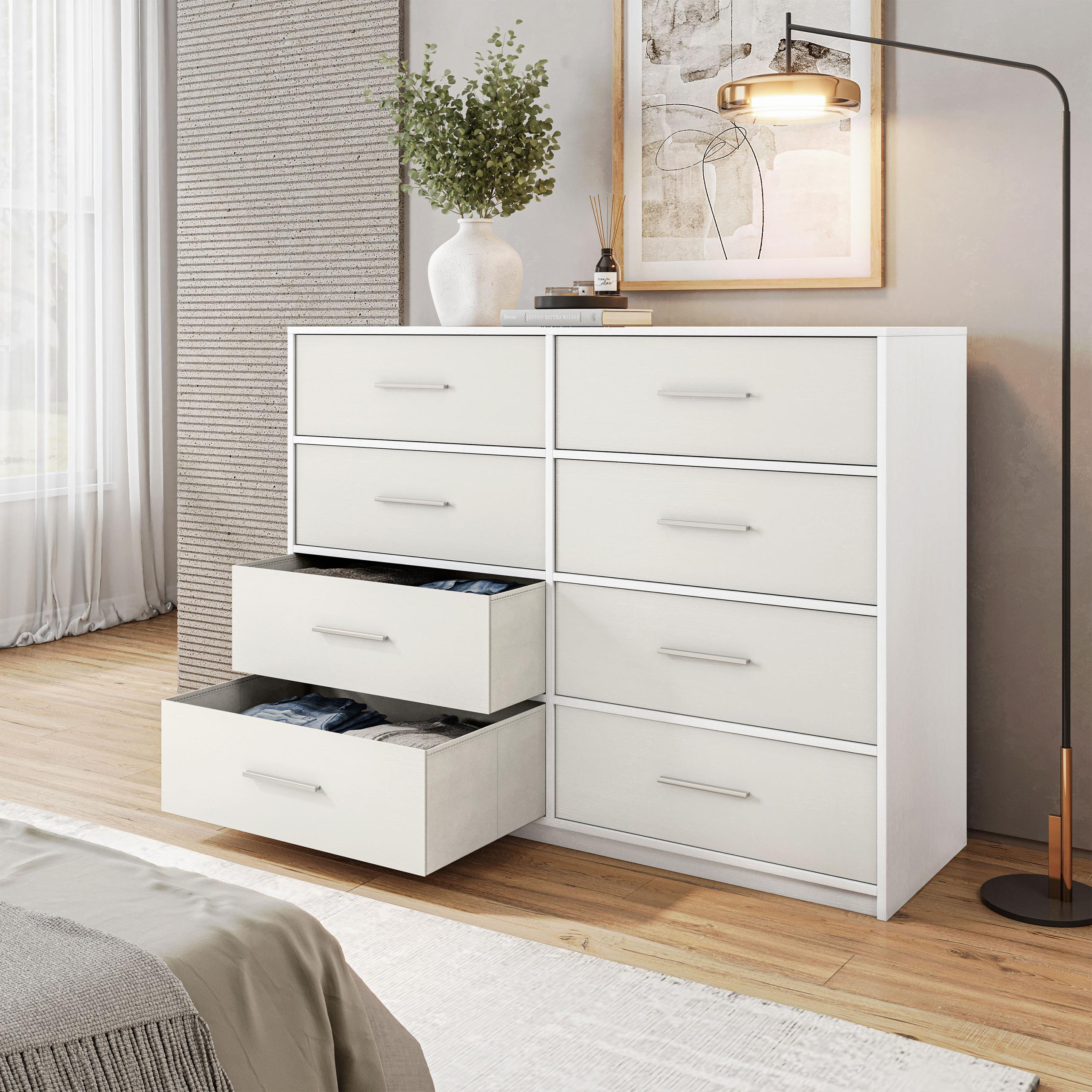 Roomy 8-Drawer Dresser with Water-Resistant Top, Ideal Storage Chest for Bedrooms, Living Rooms, TV Stand, 44.5" L x 16" W x 34.5" H, White