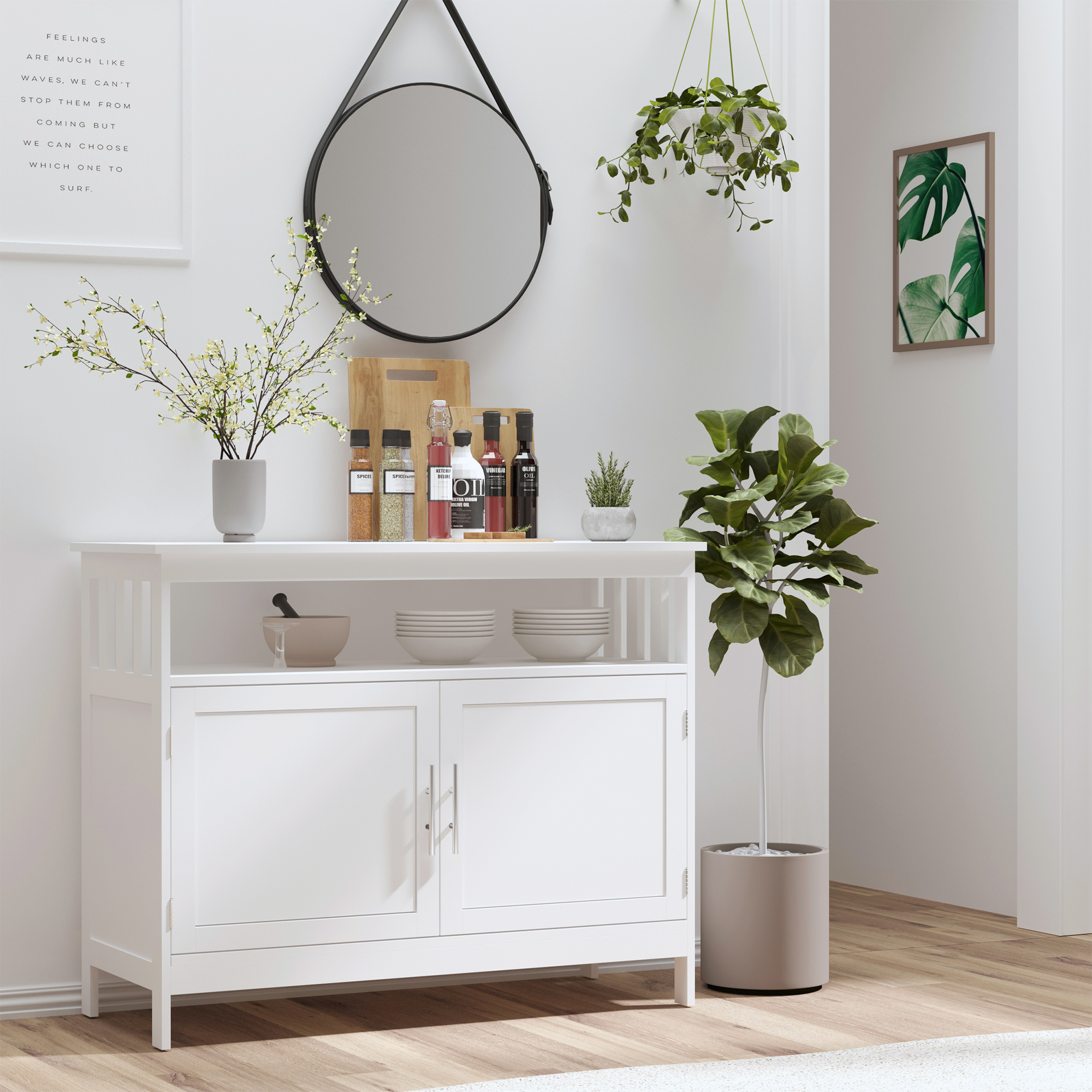 HOMCOM Classic Storage Console: Kitchen Sideboard Bar Cabinet, Buffet Cabinet with 2-Level Cabinet and Open Shelf, Crisp White Aosom Canada