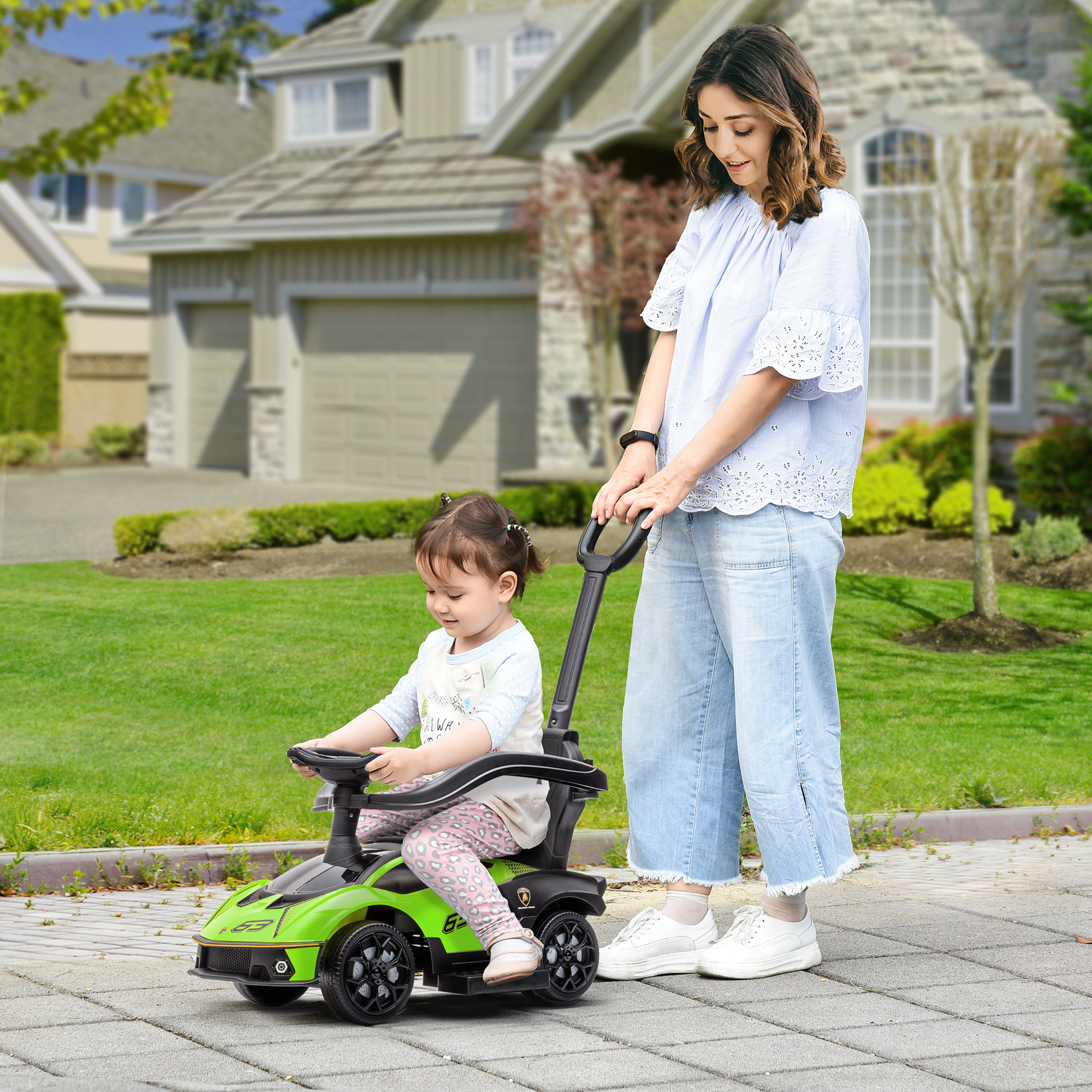 Aosom 3 in 1 Ride on Push Car for Toddlers, Licensed Kids Sliding Car with Safety Protection Footrest Horn, Green Aosom Canada