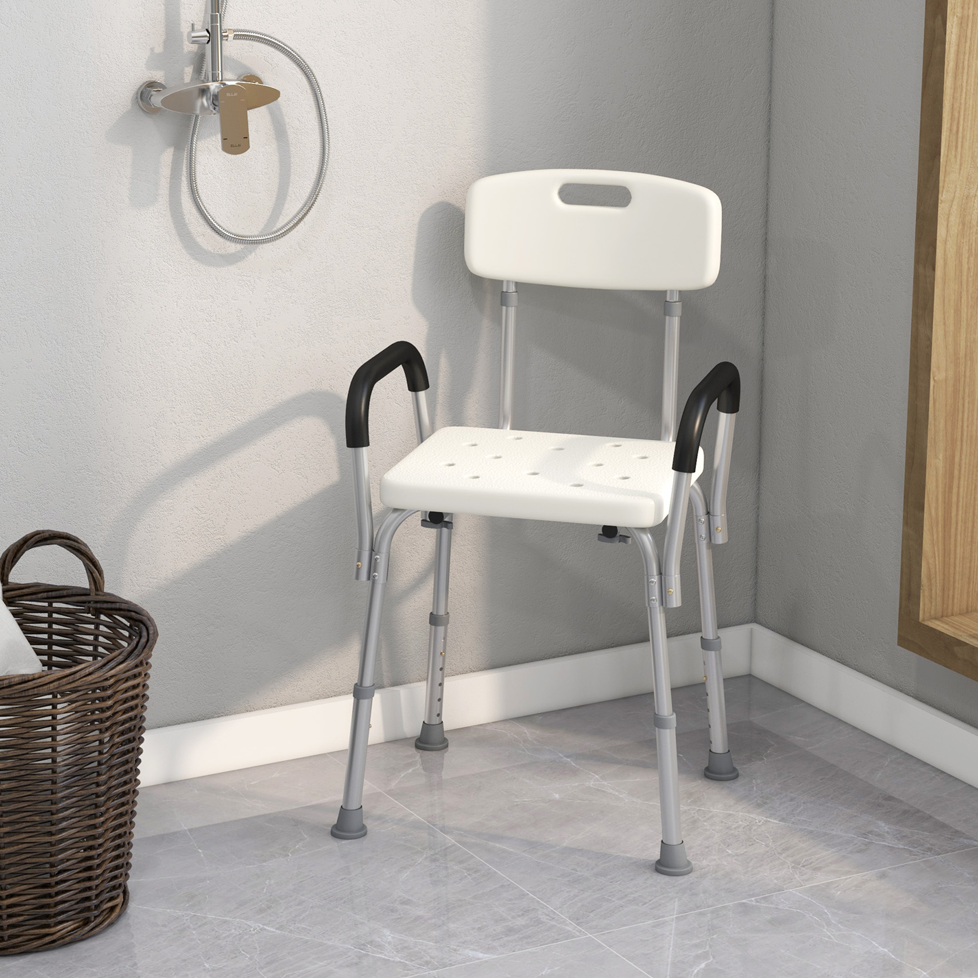 HOMCOM Medical Shower Chair Adjustable with Back Bathtub Bench Seat Padded Arms Non Slip Safety for Disabled Seniors Aosom Canada