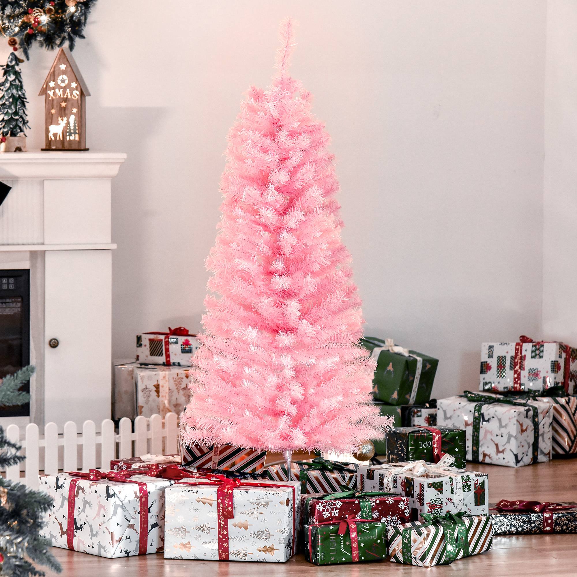 HOMCOM 4FT Artificial Christmas Tree Holiday Xmas Holiday Pencil Tree Decoration with Automatic Open for Home Party, Pink Aosom Canada