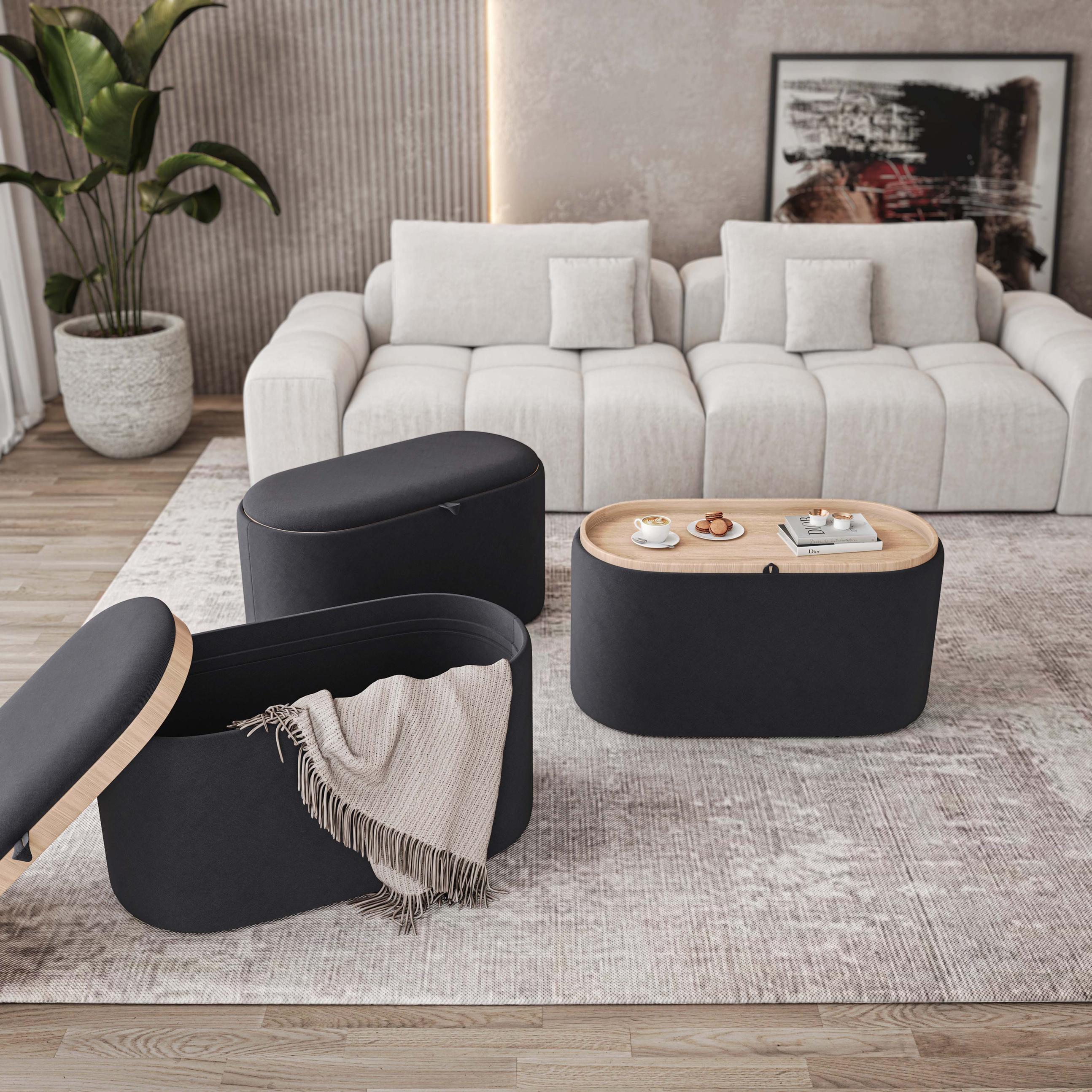 "Multi-Functional Storage Ottoman with Reversible Tray Top, Versatile Seat for Living Rooms, 30"" L x 15.5"" W x 16.5"" H, Black | Aosom.com"