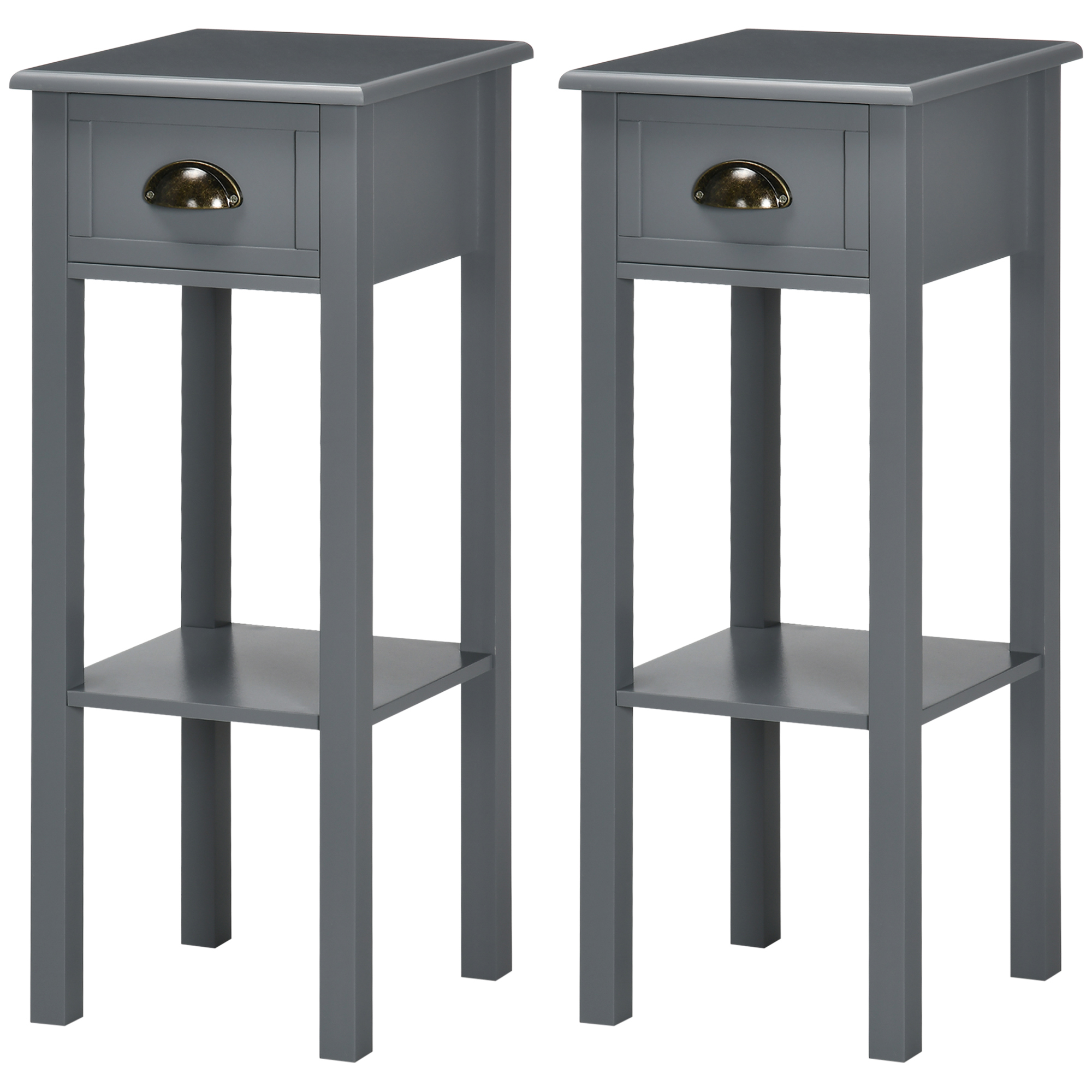 HOMCOM 2-Tier Nightstand, Side Table with Drawer and Shelf for Living Room or Bedroom, Set of 2, Gray