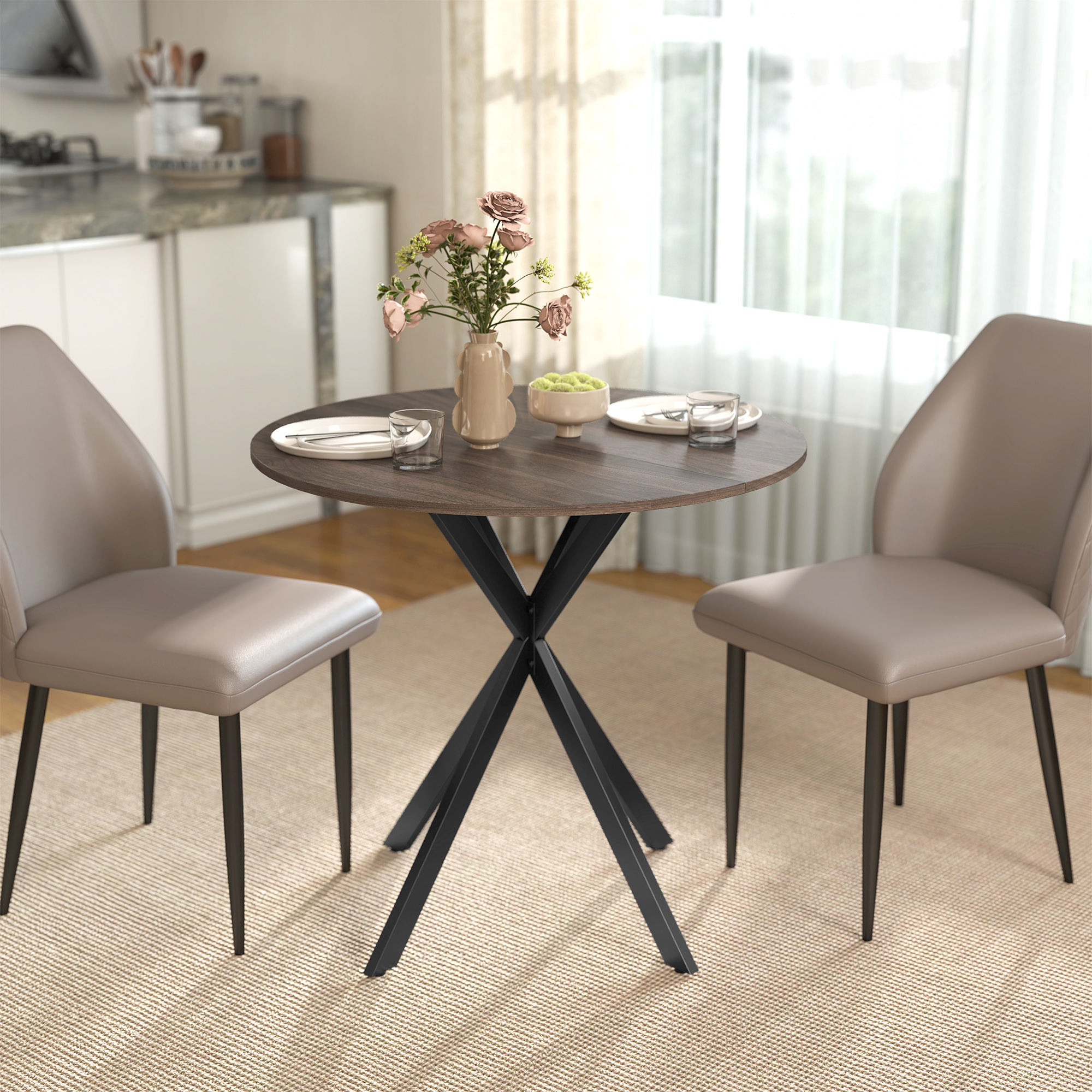 HOMCOM 31.5" Industrial Round Dining Table - Distressed Dark Brown Aosom Canada