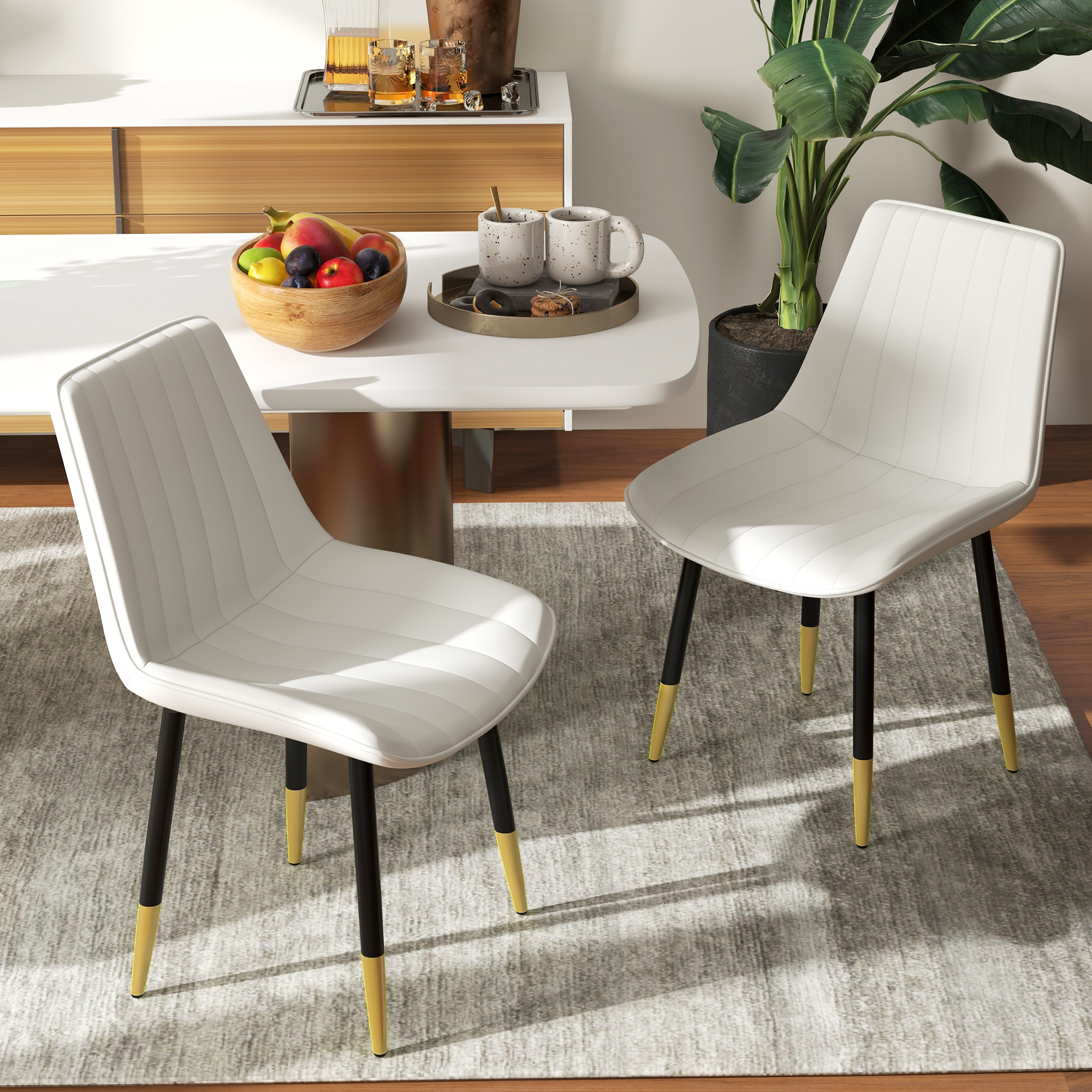 HOMCOM Dining Chair Set of 2 Modern PU Leather Upholstered, Steel Legs, Kitchen Chairs for Living Room, Bedroom, Cream White Aosom Canada