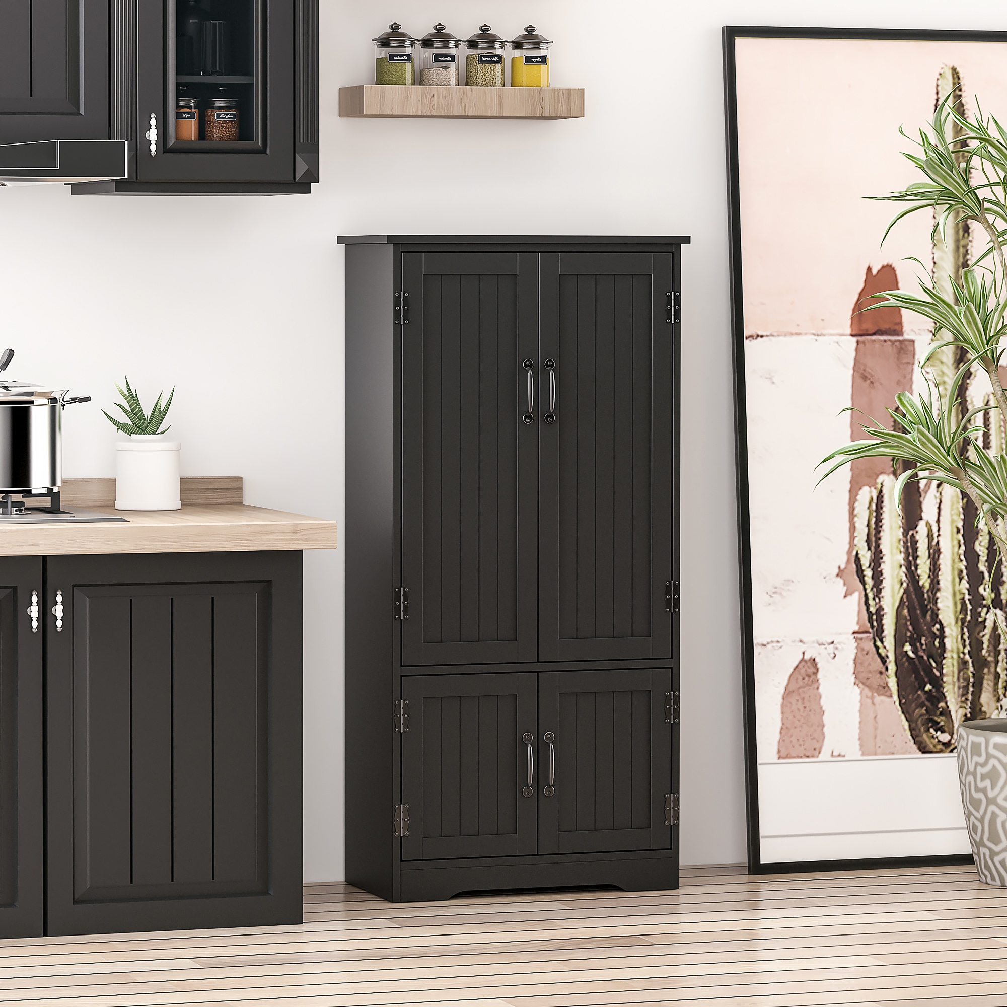 HOMCOM Black Accent Kitchen Pantry Cabinet: Floor Storage Cupboard with Adjustable Shelves and Doors Aosom Canada