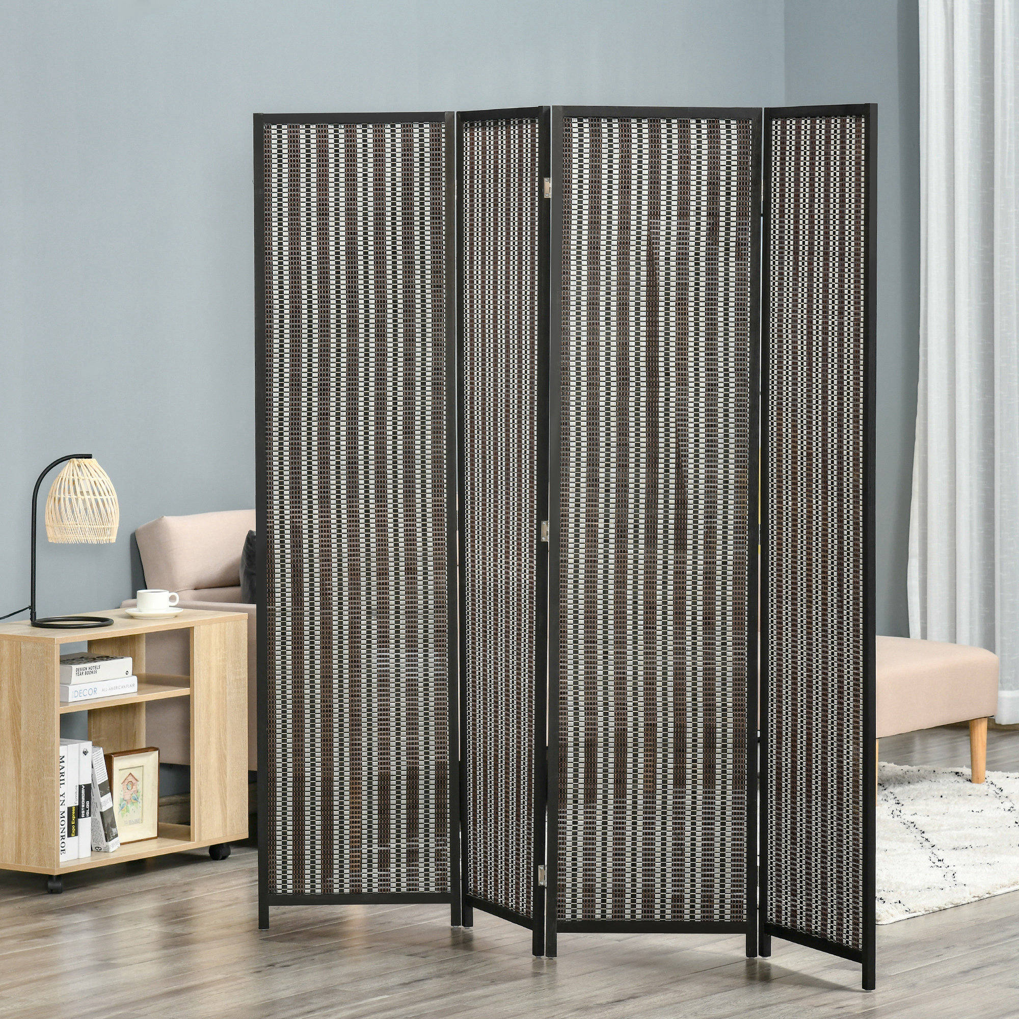 HOMCOM 6' 4-Panel Room Divider Folding Bamboo Room Divider, Indoor Privacy Screen for Bedroom, Office, Brown Finish Aosom Canada