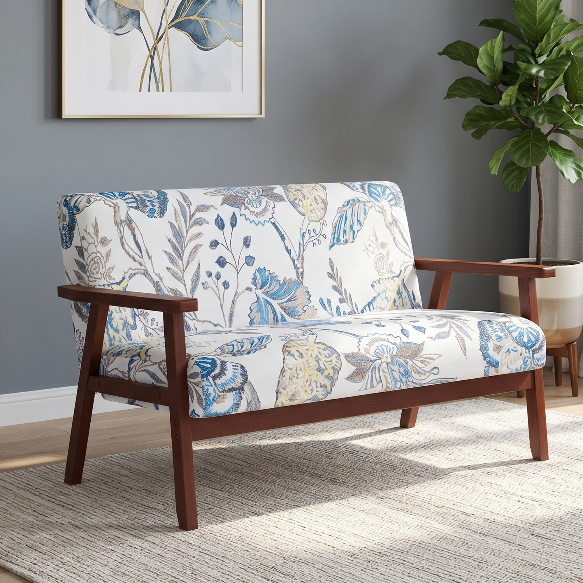 HOMCOM Compact Loveseat Sofa Couch Linen Fabric Double Seat Sofa with Rubber Wood Frame Multicolour Aosom Canada