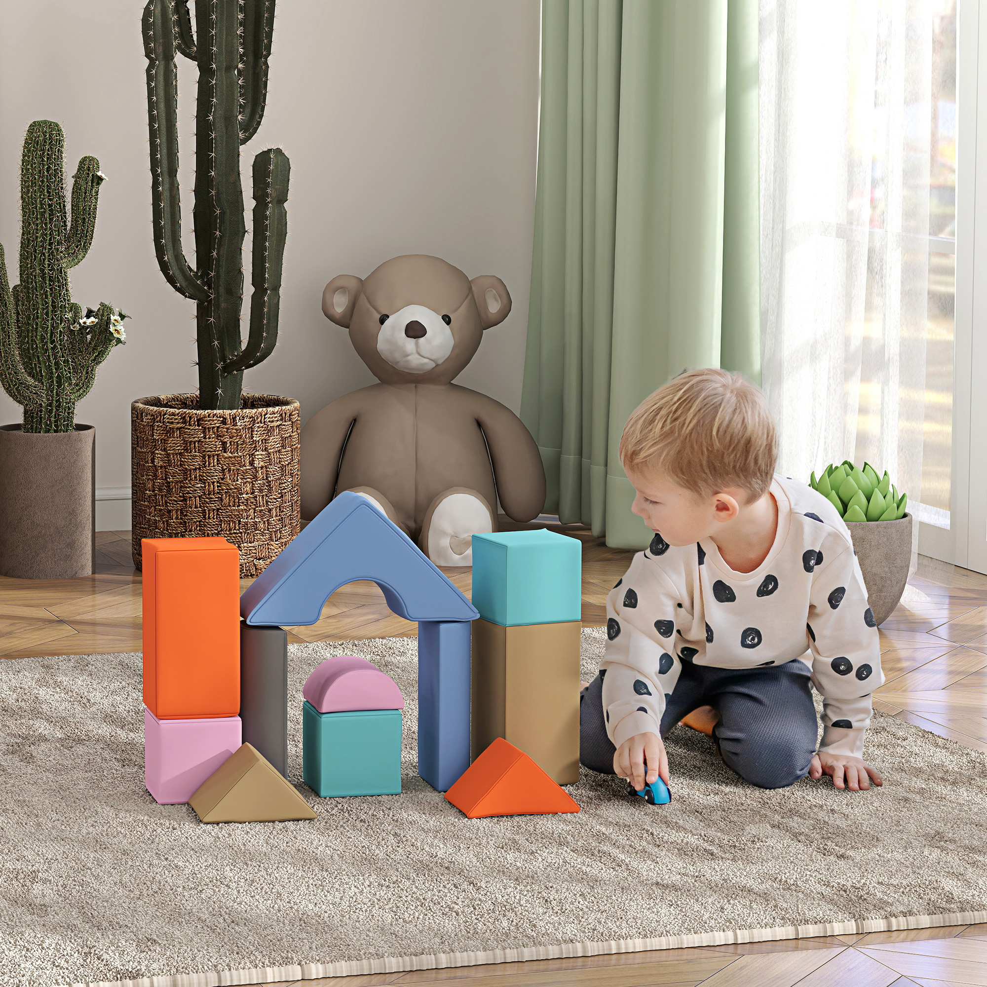 Qaba 11 Pcs Childrens Foam Blocks, Soft Play Equipment for Aged 6-72 Months, Easy to Clean, Light Colour Aosom Canada