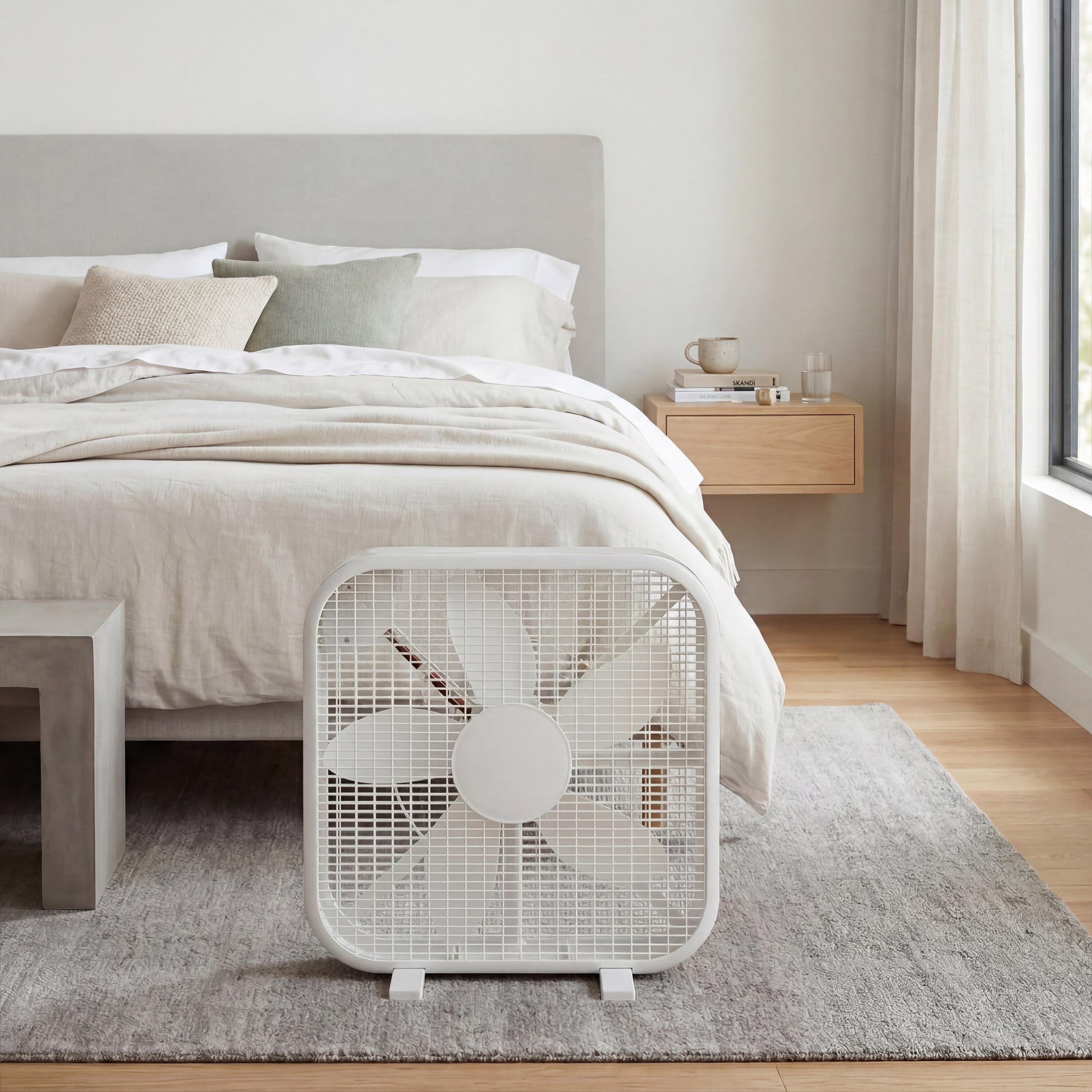 Powerful 20" Box Fan with 3 Adjustable Speed Settings, Lightweight High-Velocity Air Circulation Floor Fan for Home, 21" L x 4" W x 21" H, White