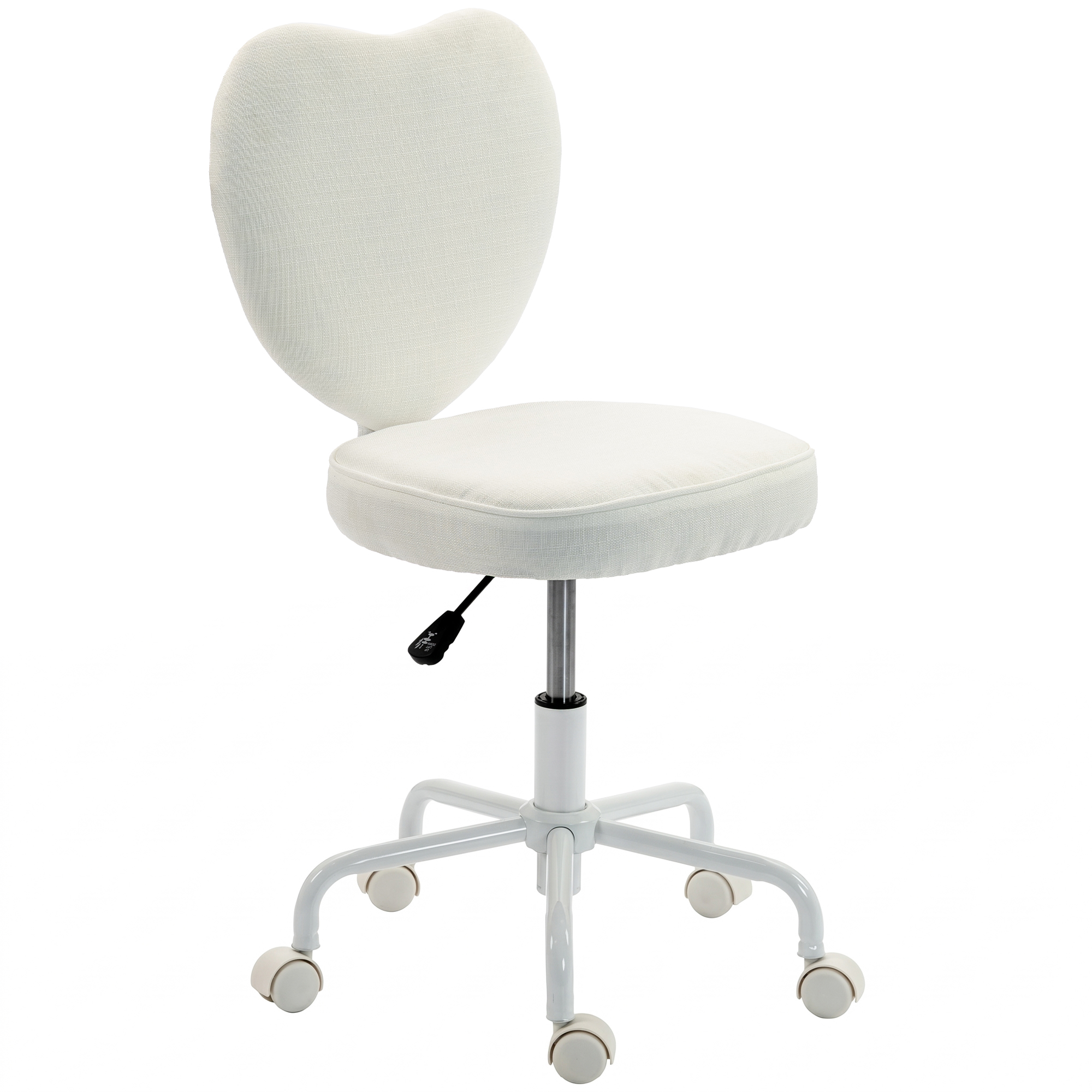 HOMCOM Heart Love Shaped Back Design Vanity Chair, Office Chair with Adjustable Height and 360 Swivel Castor Wheels, White