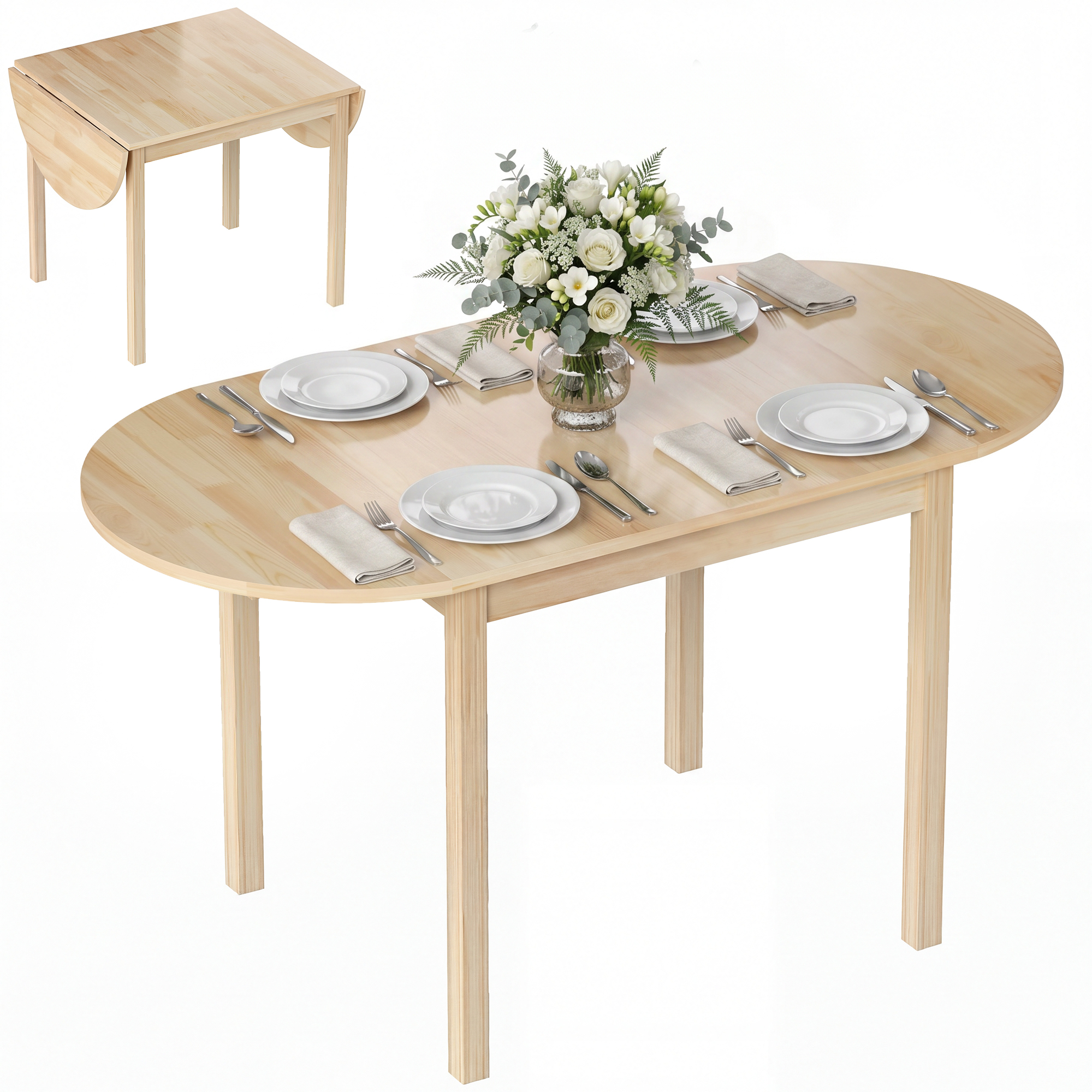 "HOMCOM Compact Folding Dining Table 56"" Small Space Wood Kitchen Table Drop Leaf Natural | Aosom.com"