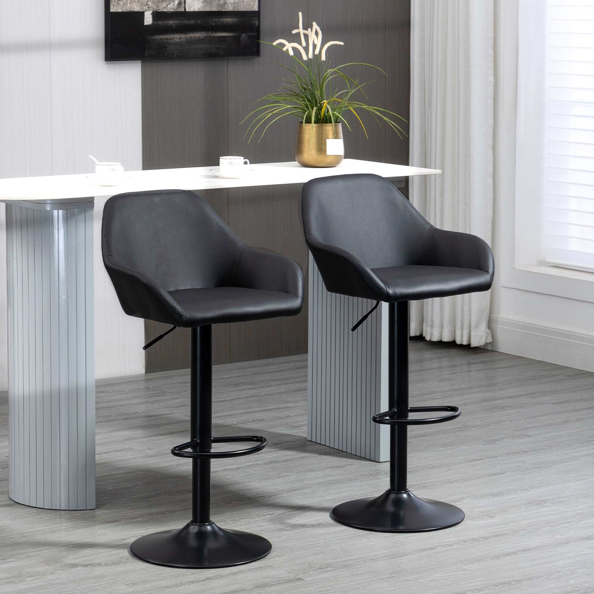 HOMCOM Swivel Bar Stools Set of 2 Adjustable PU Leather Steel Round Base with Footrest for Kitchen Counter Aosom Canada