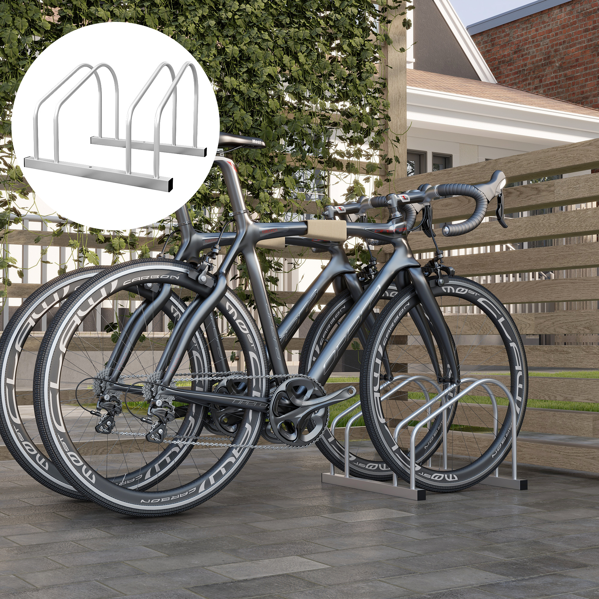 HOMCOM 2-Bike Adjustable Bike Rack, Steel Bike Stand, Ground Mount Garage Organizer for Indoor and Outdoor Use, Silver Aosom Canada