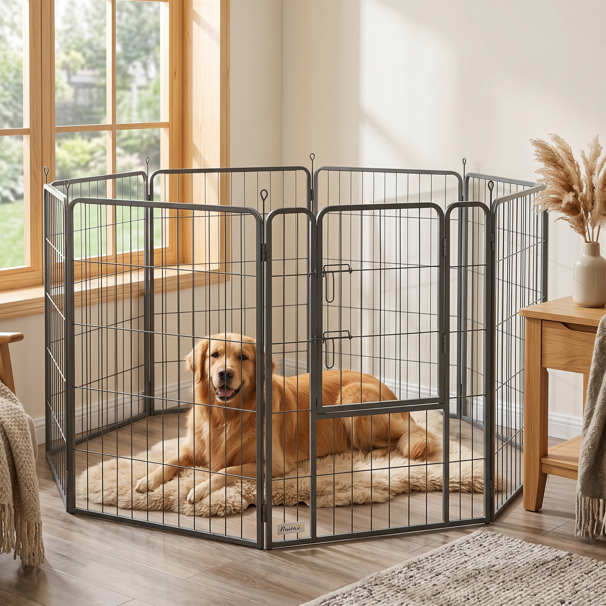 PawHut Large Dog Playpen Indoor Outdoor, Foldable 8 Panel Pet Pen with Lockable Door and Ground Stakes for Large Dogs, Black Aosom Canada