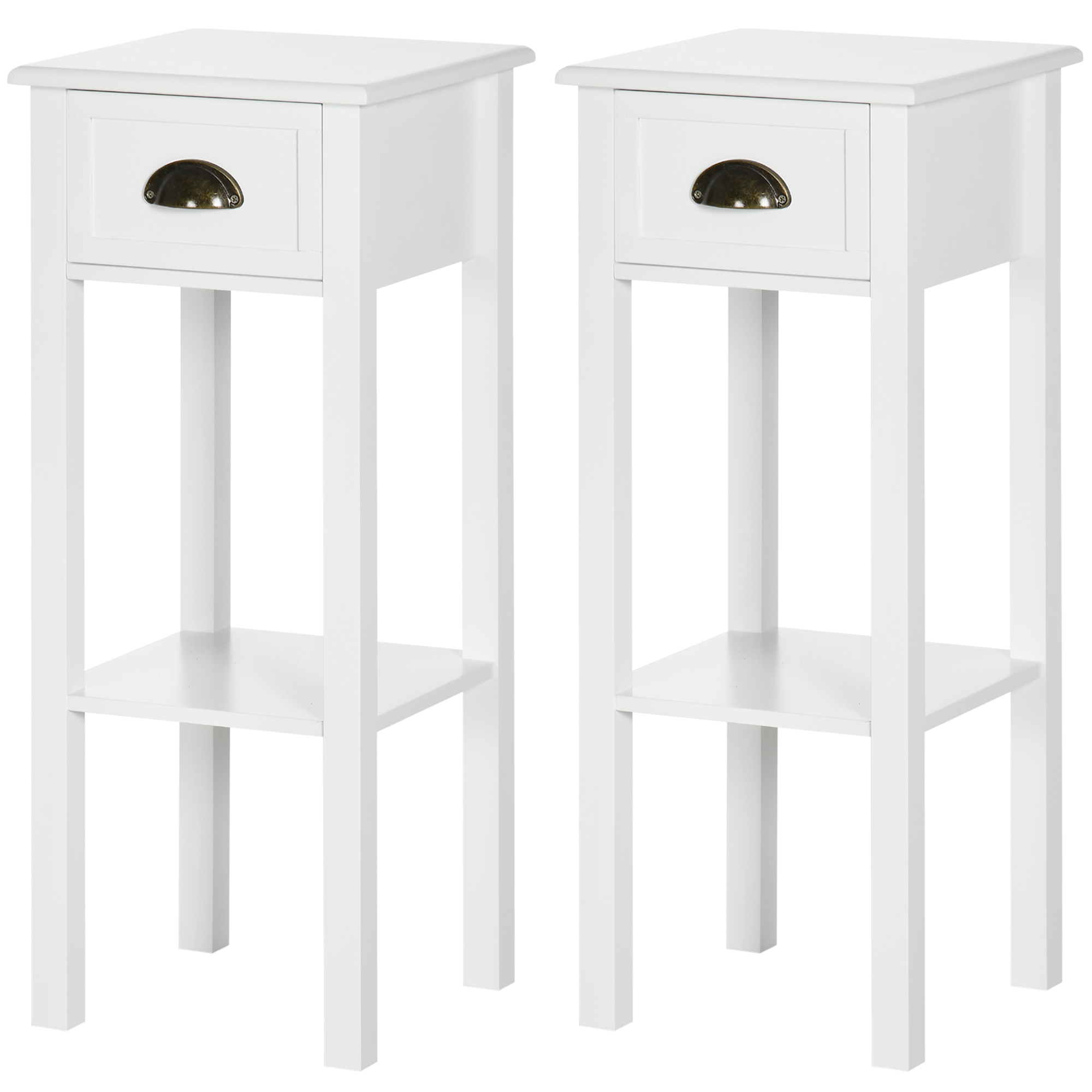 HOMCOM 2-Tier Nightstand, Side Table with Drawer and Shelf for Living Room or Bedroom, Set of 2, Whi