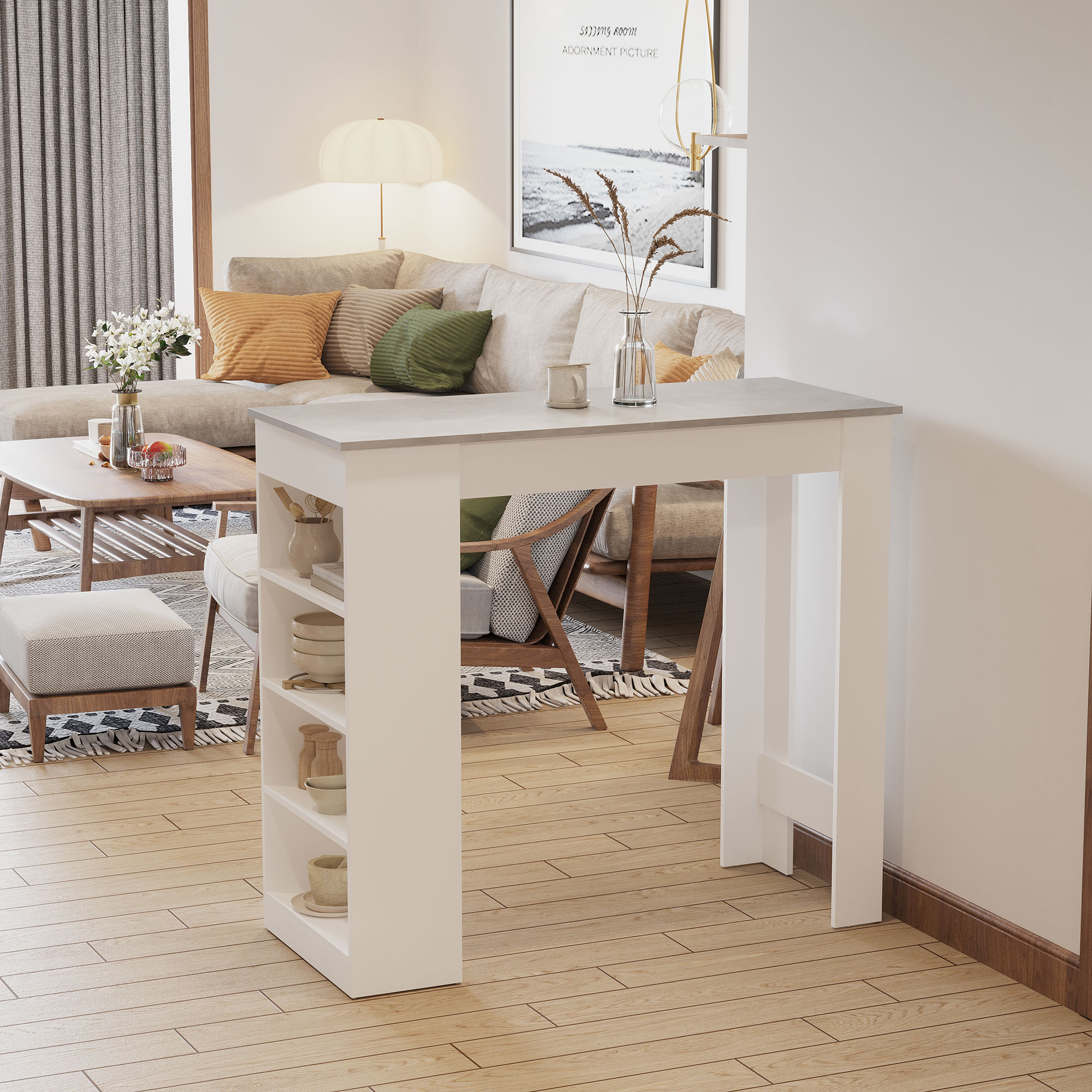 HOMCOM Bar Table High Top Pub Table with 4 Storage Shelves Modern Bar Height Table for Home Bar Kitchen Dining Room Grey Aosom Canada