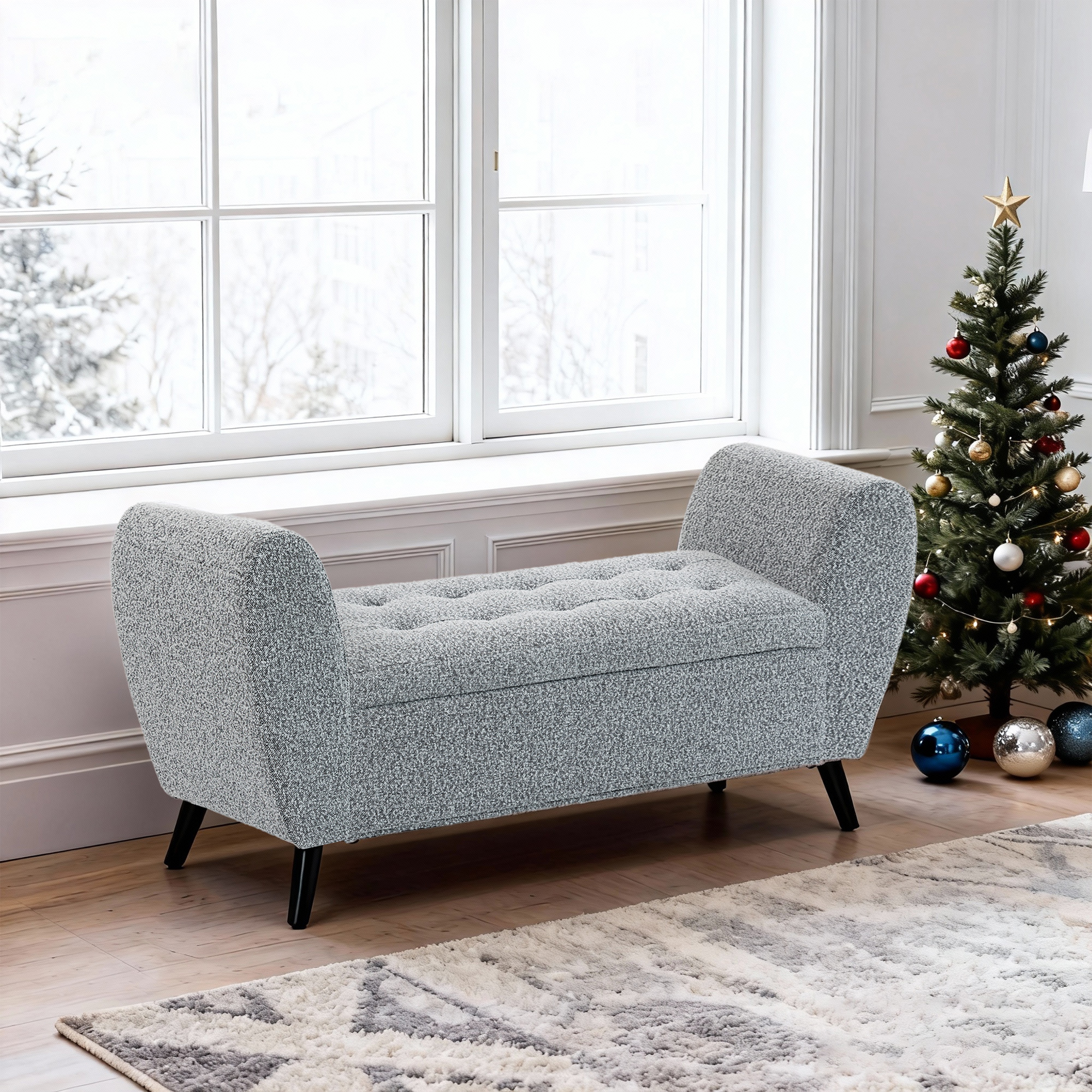 HOMCOM Upholstered Storage Bench with Arms, Modern Ottoman Bench for Bedroom, Entryway, and Living Room, Grey Aosom Canada