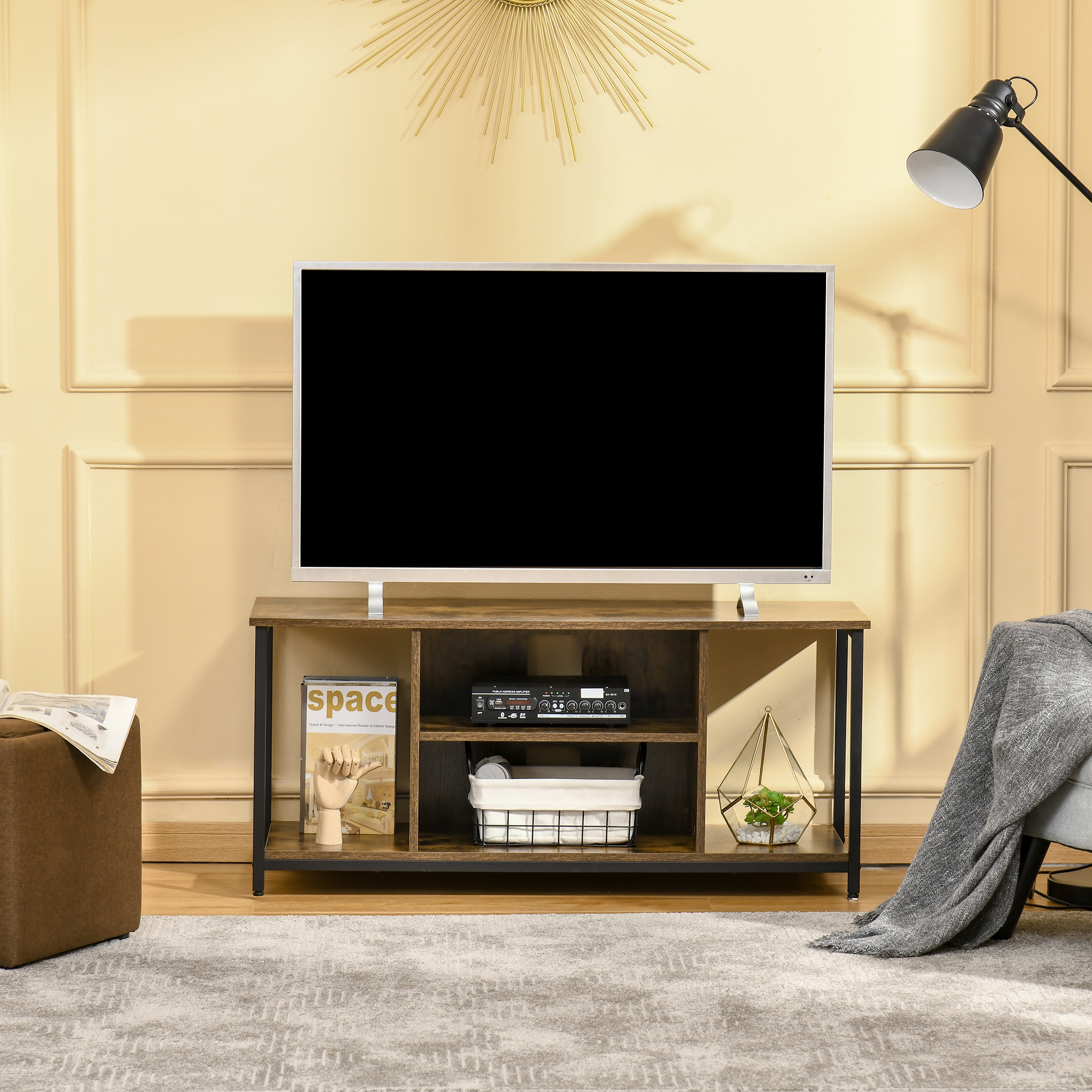HOMCOM Rustic Brown Media Maven: TV Stand for 55" TVs, Console with Open Storage Shelves for Living Room Aosom Canada