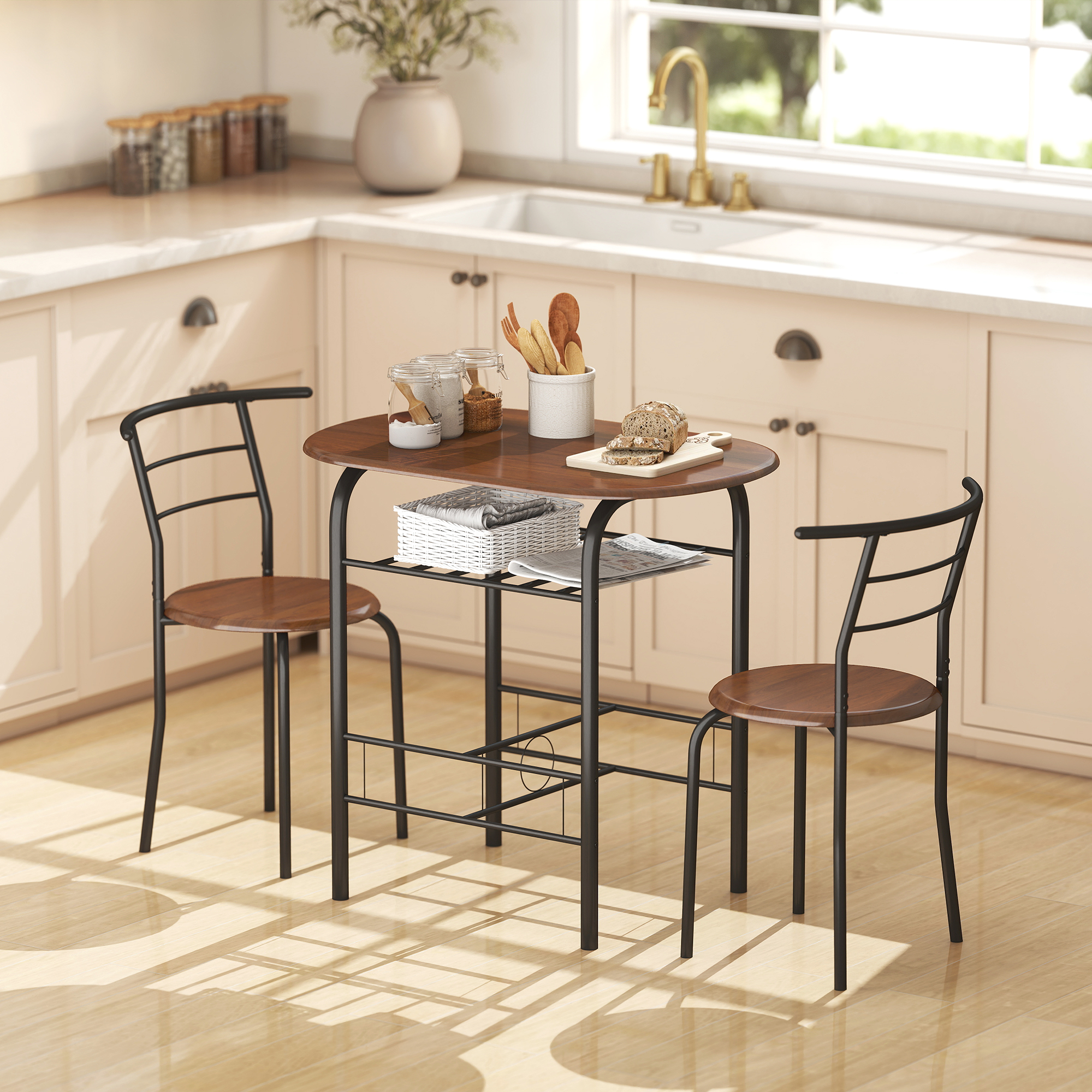 HOMCOM Dining Table Set of 3, Oval Kitchen Table and Chairs with Storage Shelf for Small Space, Dining Room, Natural Aosom Canada
