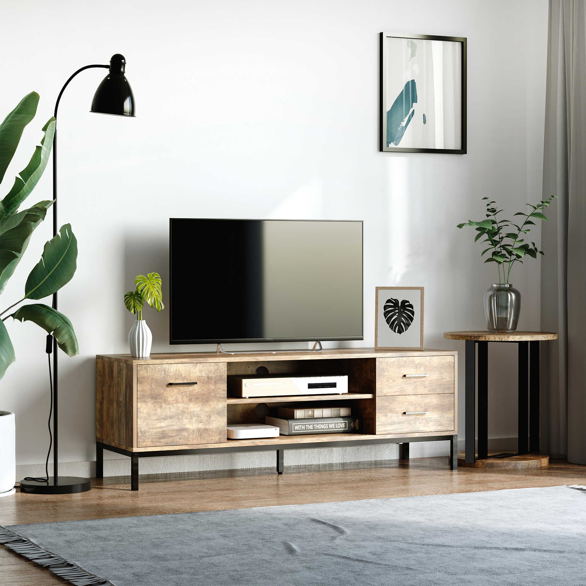 HOMCOM Contemporary Coffee Convergence: TV Stand for up to 50" TVs, Entertainment Center with Door, Open Storage, Drawers, Steel Legs Aosom Canada