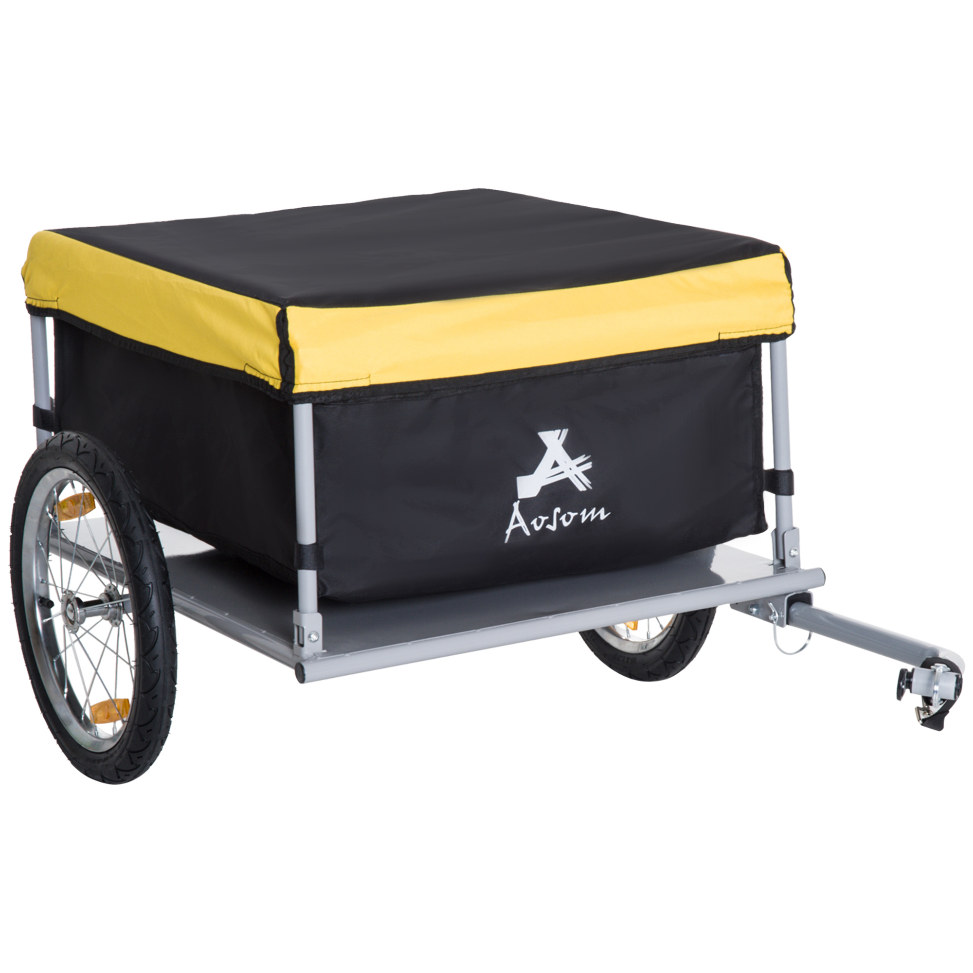 Aosom Bicycle Cargo Trailer, Two-Wheel Bike Luggage Wagon Trailer with Removable Cover, Fits 20" - 26" Bicycle Wheels, Yellow