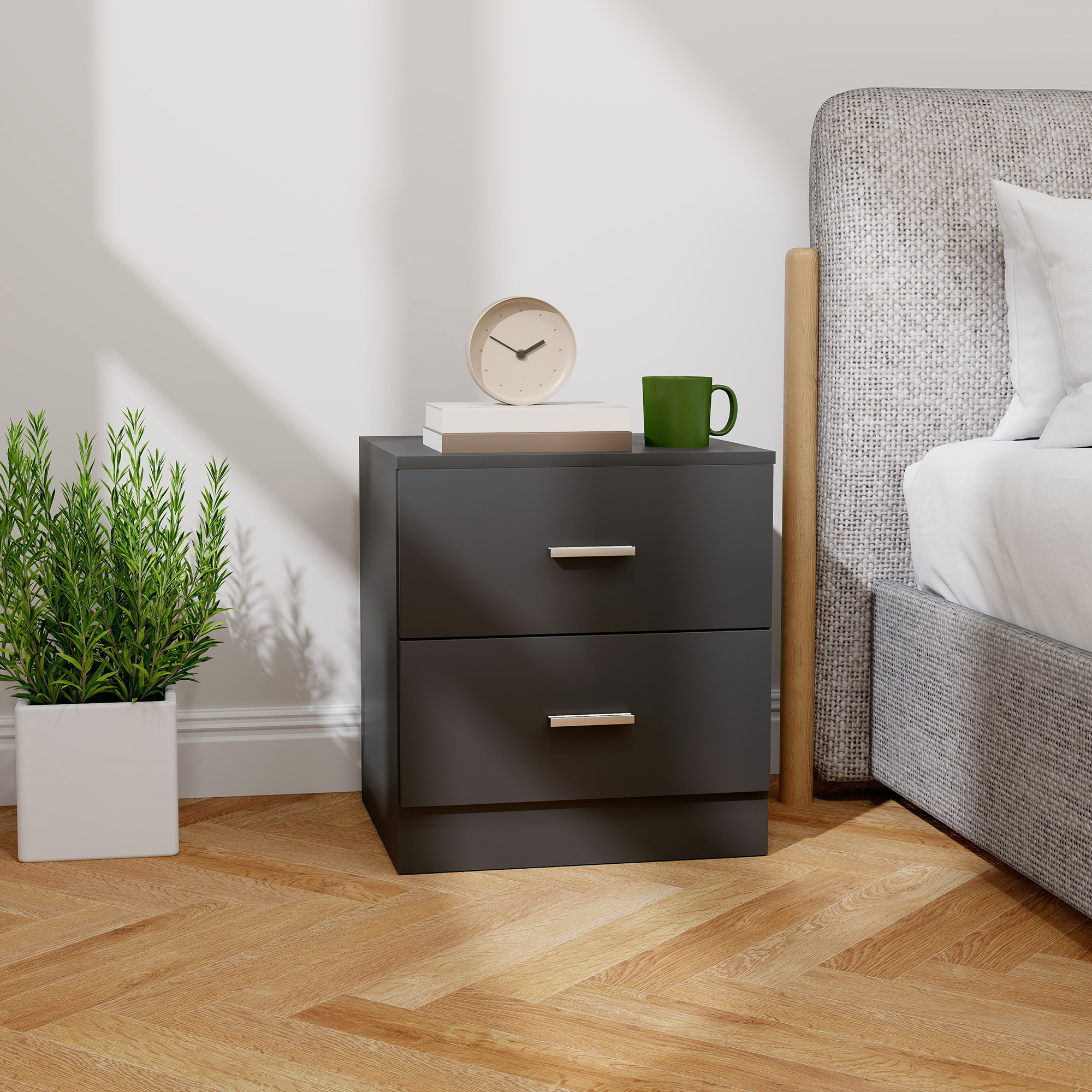 HOMCOM Bedside Table with 2 Drawers, Modern Nightstand for Bedroom, Black Aosom Canada