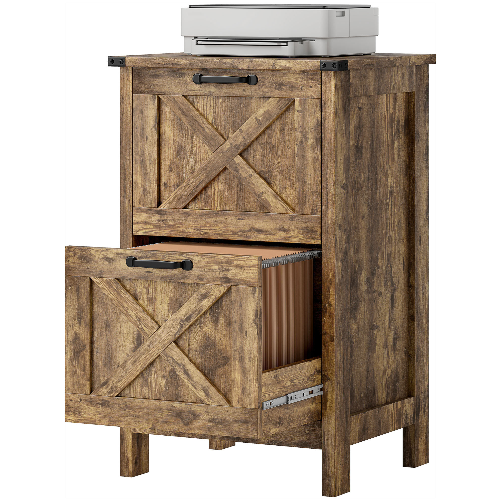 HOMCOM Vertical File Cabinet with 2 Drawers, Rustic Farmhouse Office Storage Cabinet for A4, Letter Size, Rustic Brown