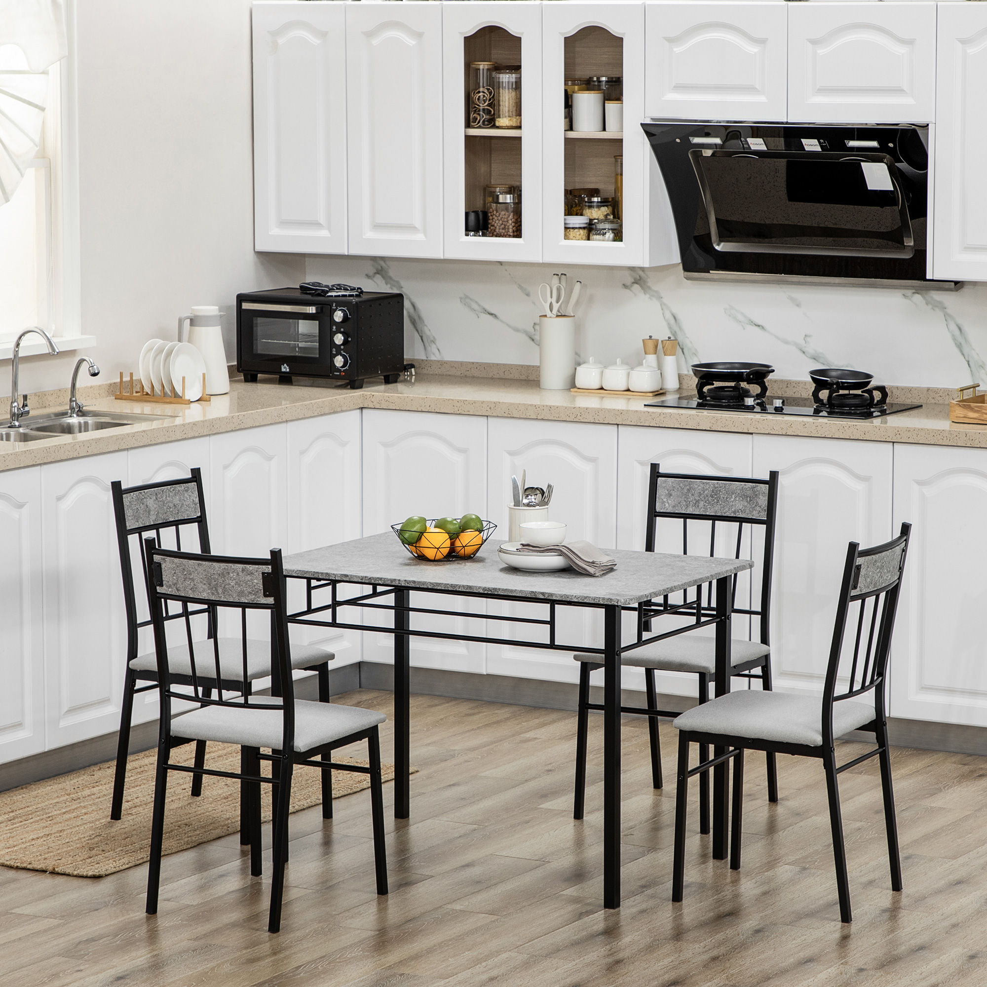 HOMCOM 5-Piece Dining Set: Kitchen Table & 4 Padded Metal Chairs, Grey Finish Aosom Canada