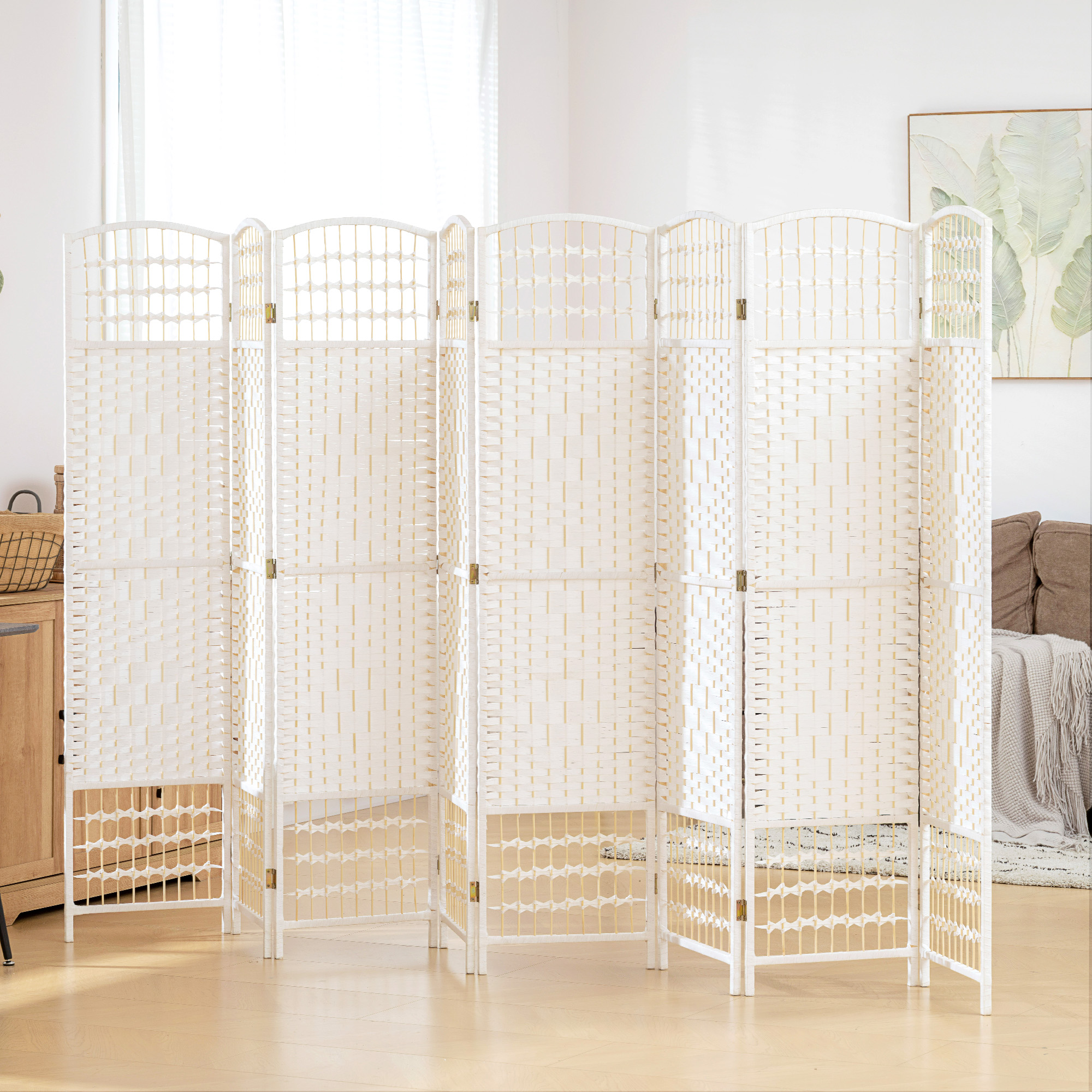 HOMCOM 8 Panel Folding Room Divider, Portable Privacy Screen, Wave Fiber Room Partition for Home Office, White Aosom Canada