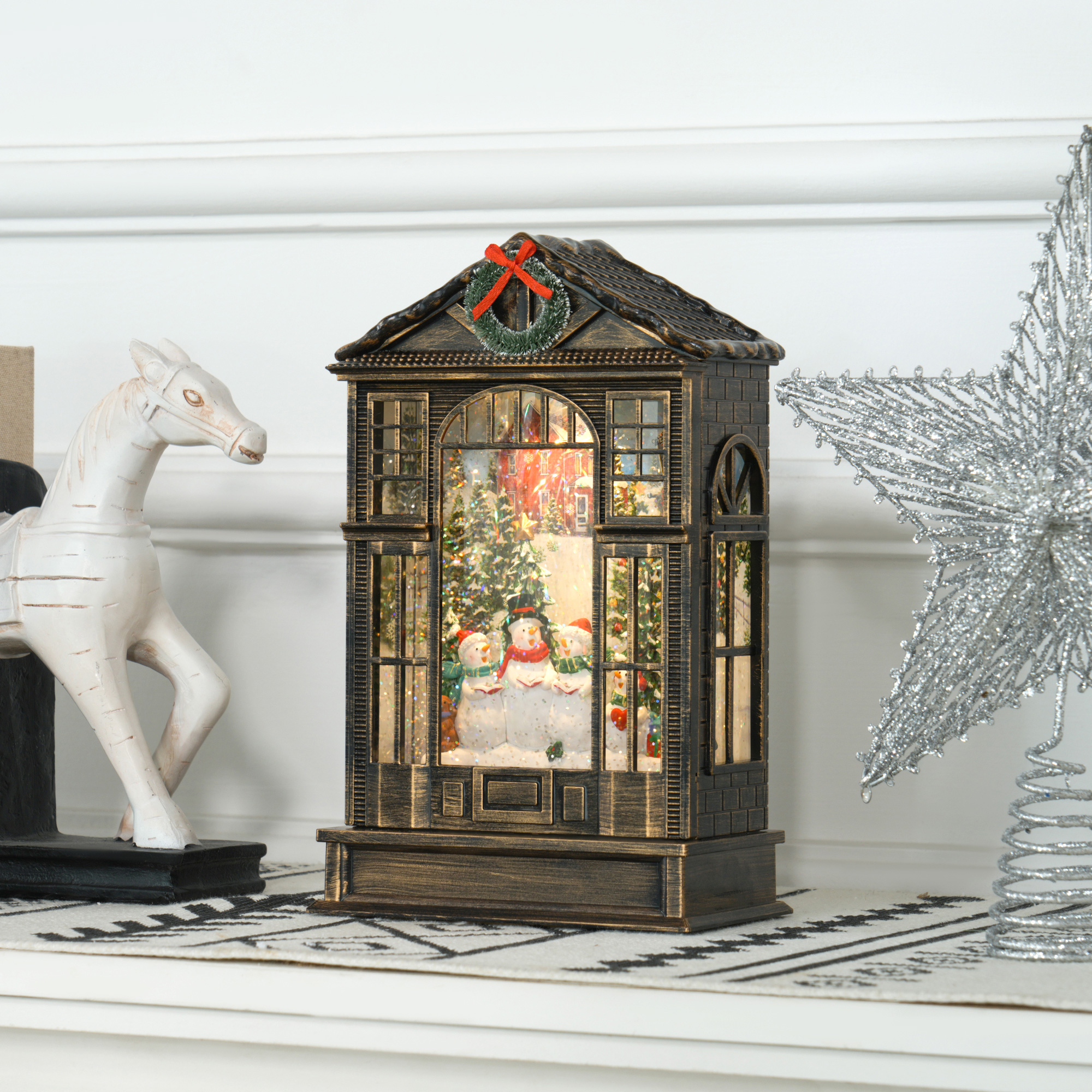 HOMCOM Musical Snow Globe with Lights, Christmas Snow Globe Lantern with Swirling Glitter for Holiday Party Gift, Bronze Aosom Canada
