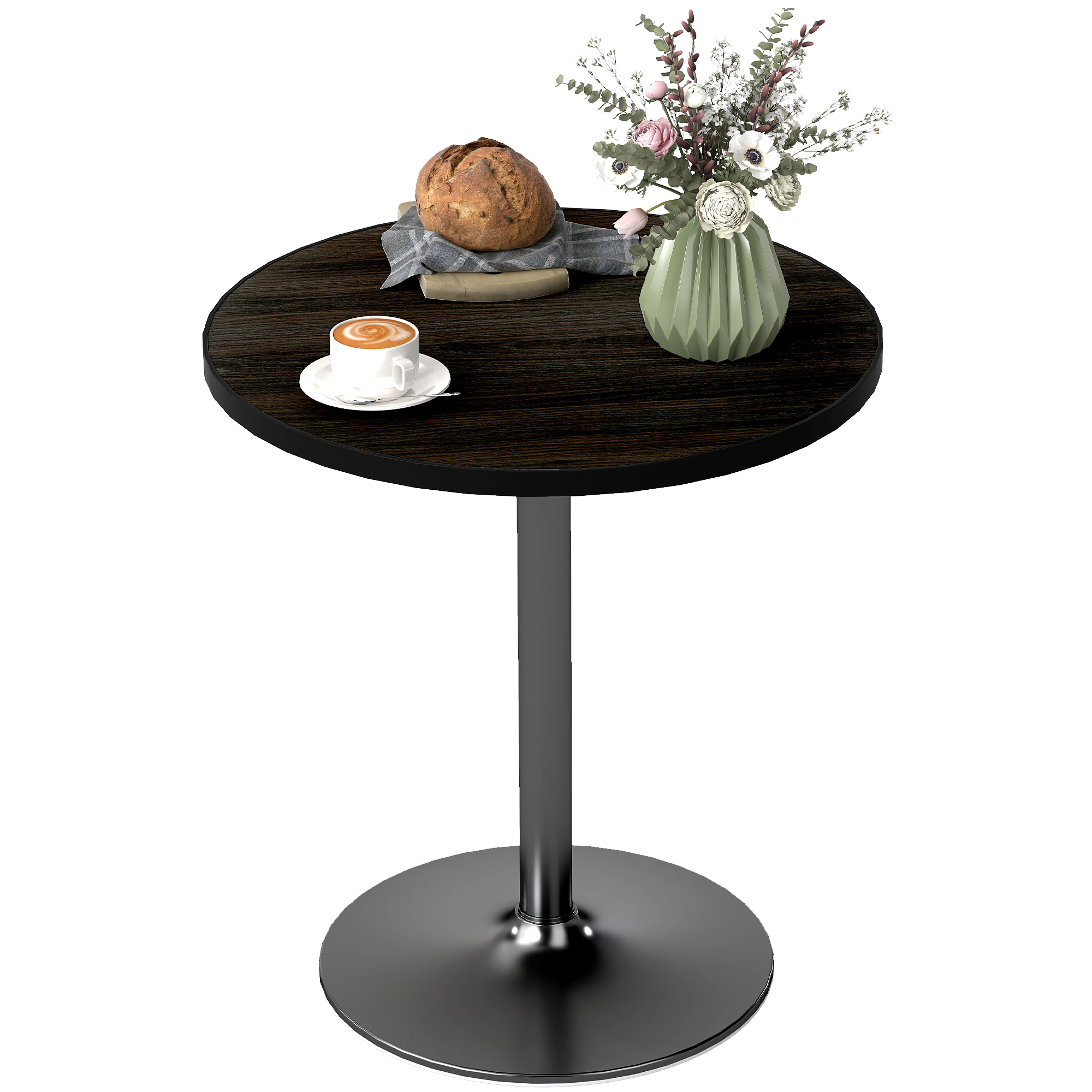 HOMCOM Round Dining Table for 2-4 People, Small Kitchen Table with Wood Grain Top, Black