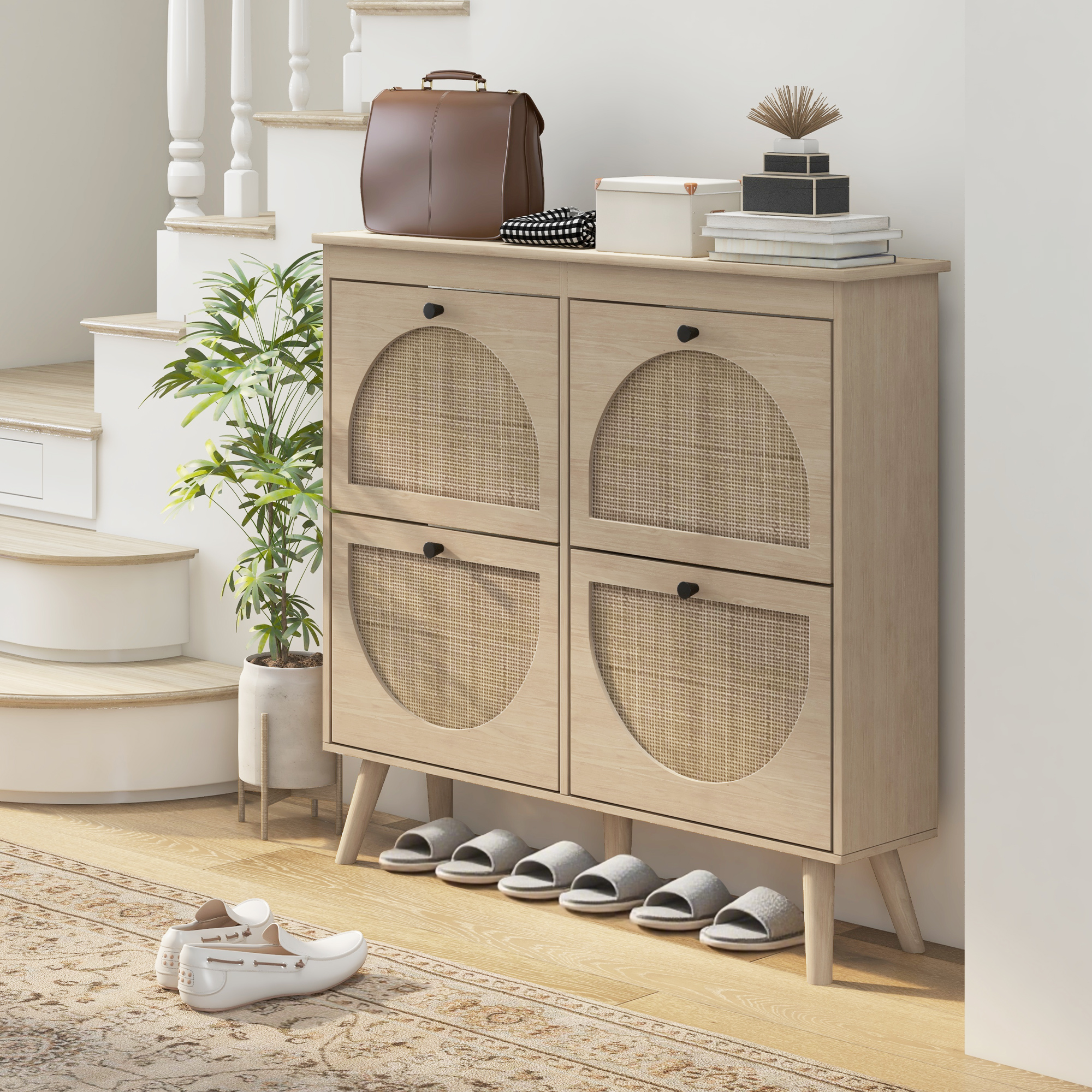HOMCOM Shoe Cabinet for entryway, Shoe Storage Cabinet with 4 Flip Drawers and Adjustable Shelves for 20 Pairs of Shoes, Oak Aosom Canada