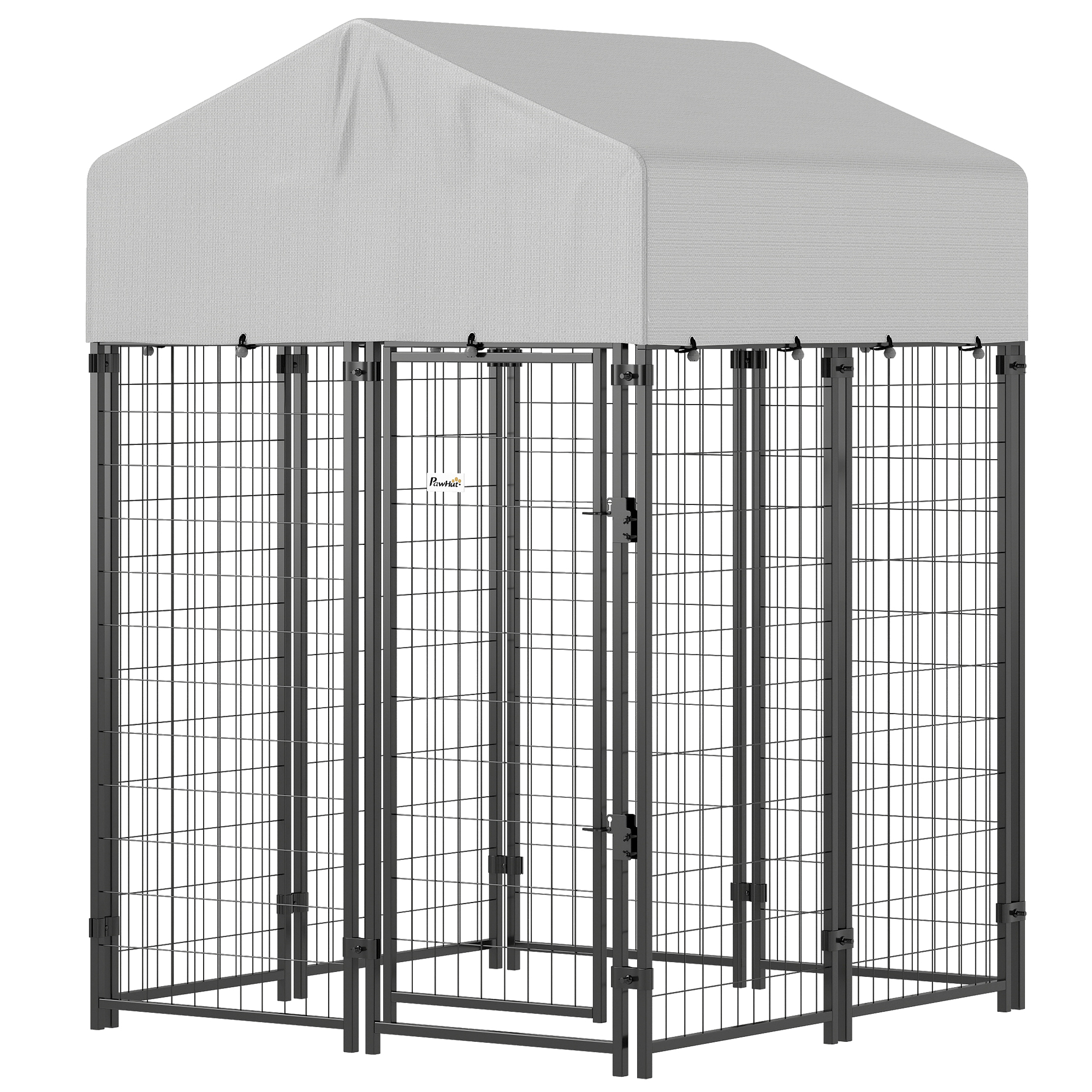 PawHut Outdoor Dog Kennel with Roof, 4' x 4' x 6' Heavy Duty Welded Wire Dog Playpen Enclosure with Escape-proof Lock