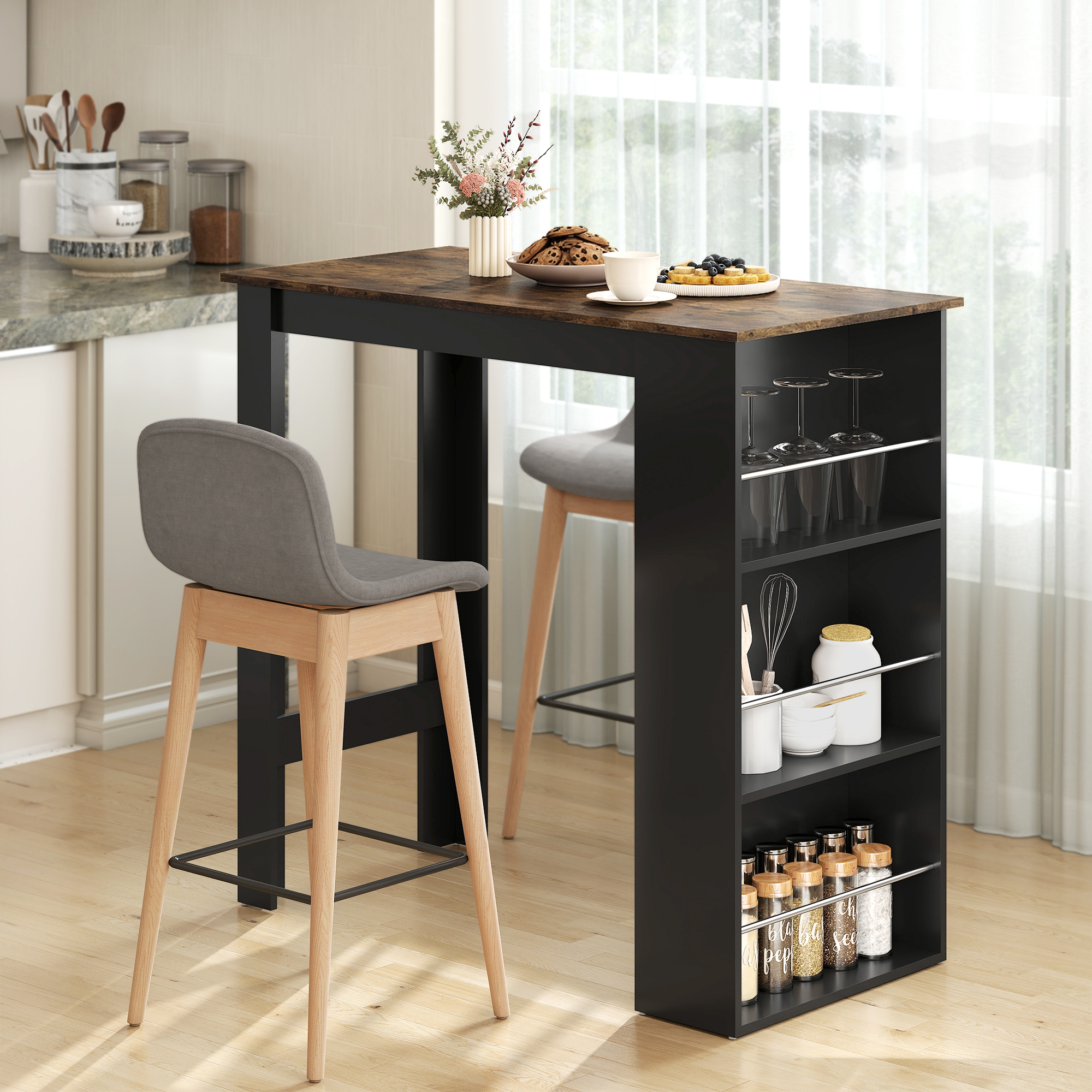 HOMCOM Modern Bar Table, Counter Height Dining Table with 3 Storage Shelves for Kitchen, Dining Room, Living Room, Rustic Brown Aosom Canada