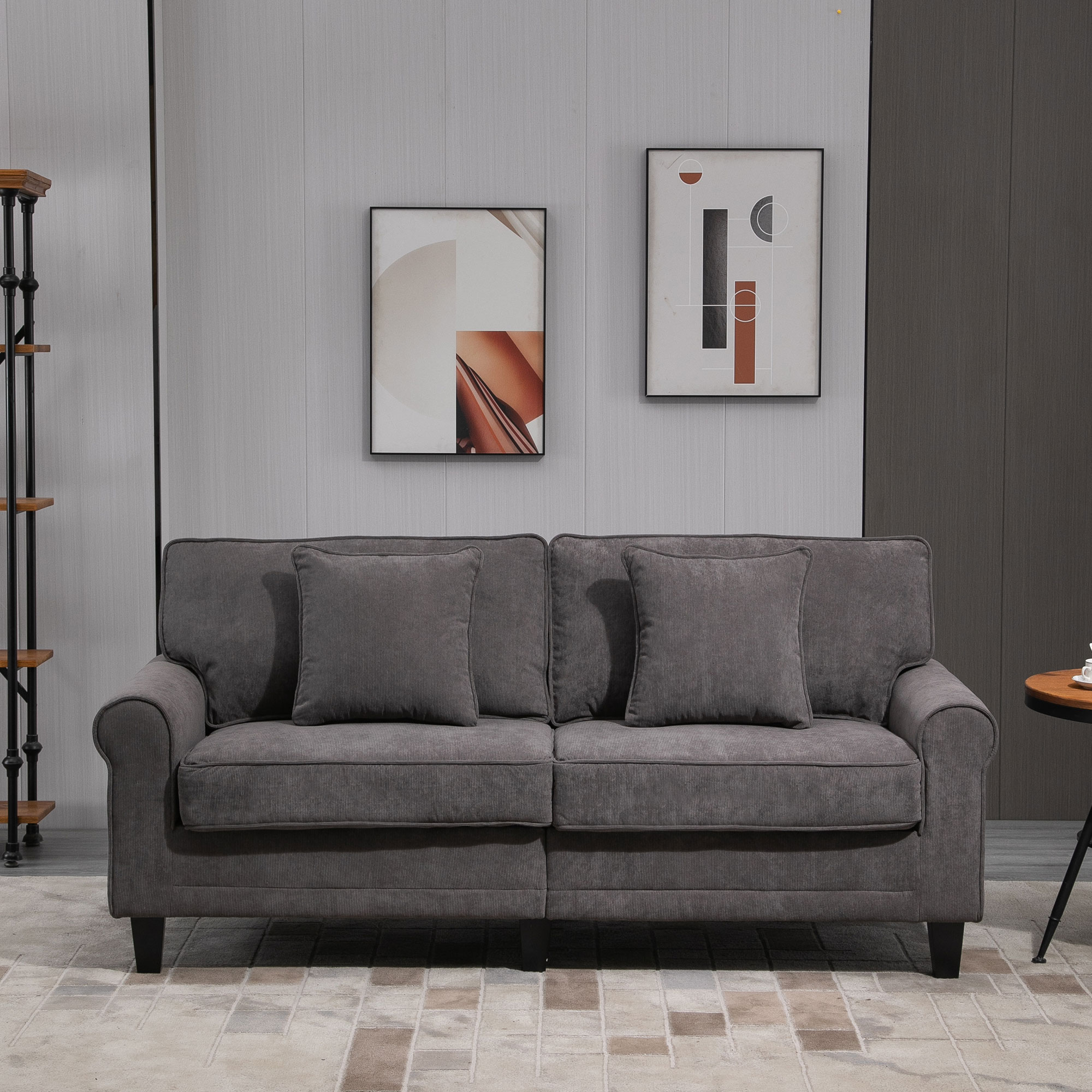 HOMCOM Modern 3 Seater Sofa, Corduroy Fabric 3 Seater Couch with Pine Wood Legs and Rolled Armrests for Living Room, Light Grey Aosom Canada