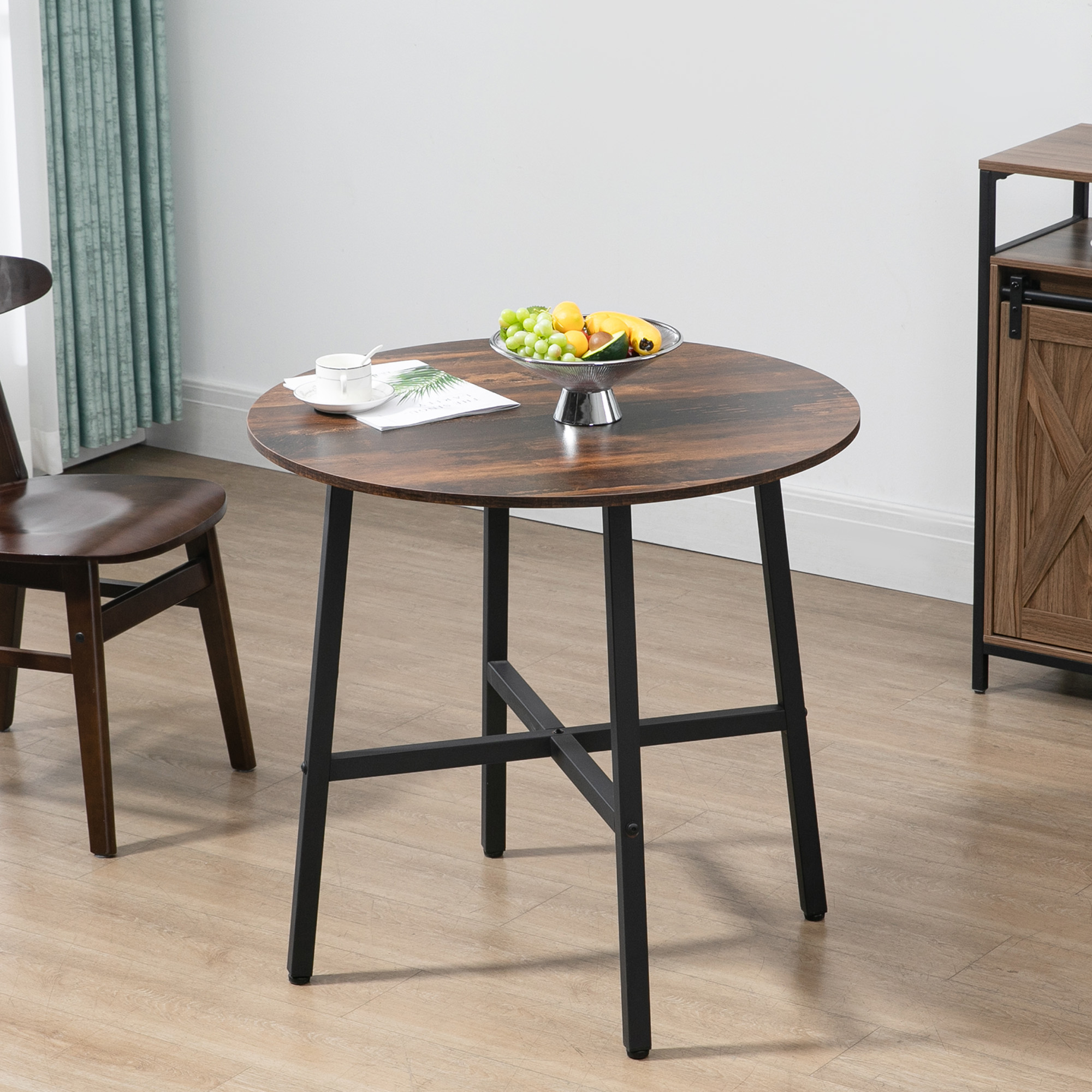 HOMCOM Ф31.5" Dining Room Table, Industrial Style Kitchen Table Round with Steel Legs, Rustic Brown Aosom Canada
