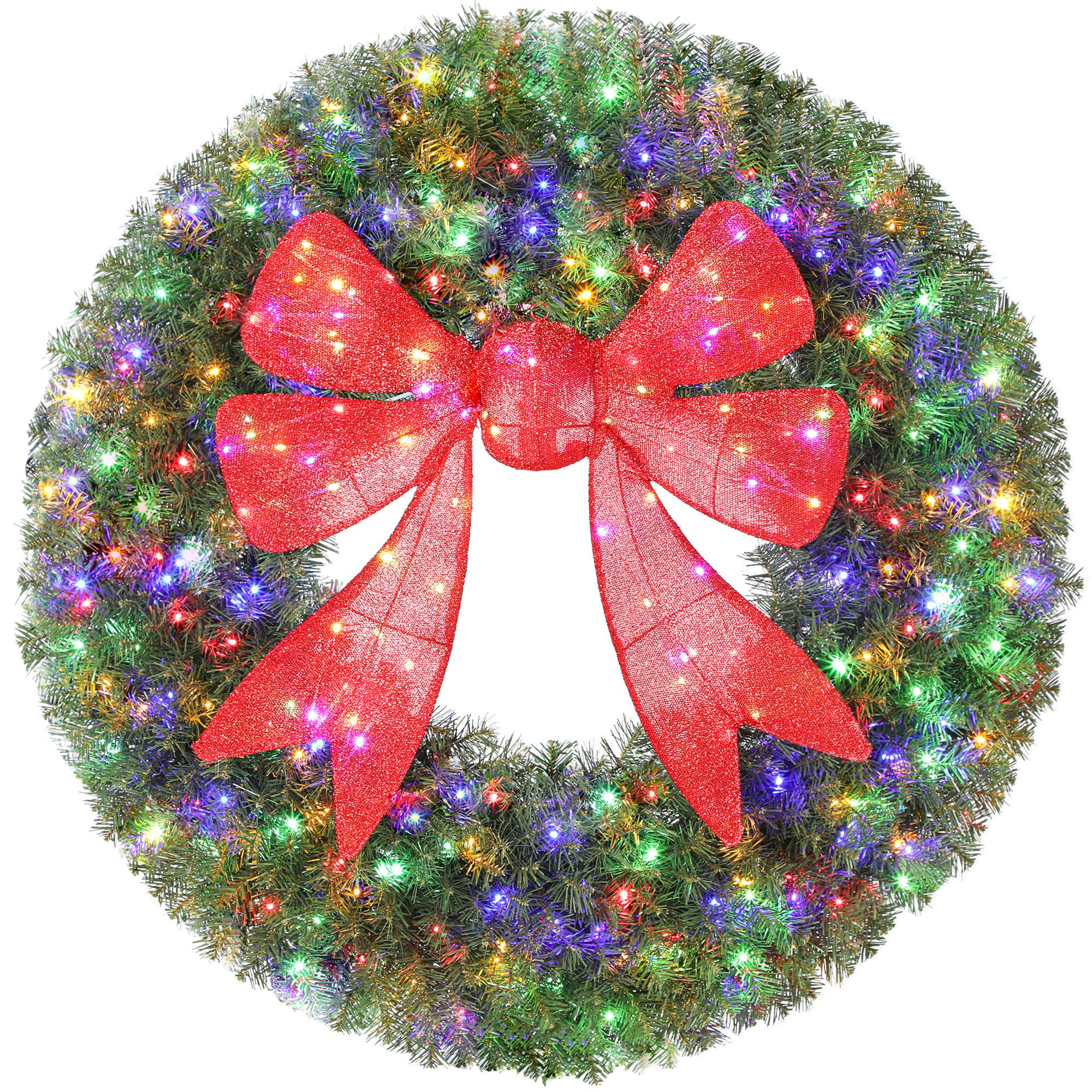 HOMCOM HOMCOM 36in Pre-Lit Christmas Wreath with 3D Red Bow, 11 Lighting Modes, Front Door Christmas Wreath with Remote - $67.99 at Aosom US
