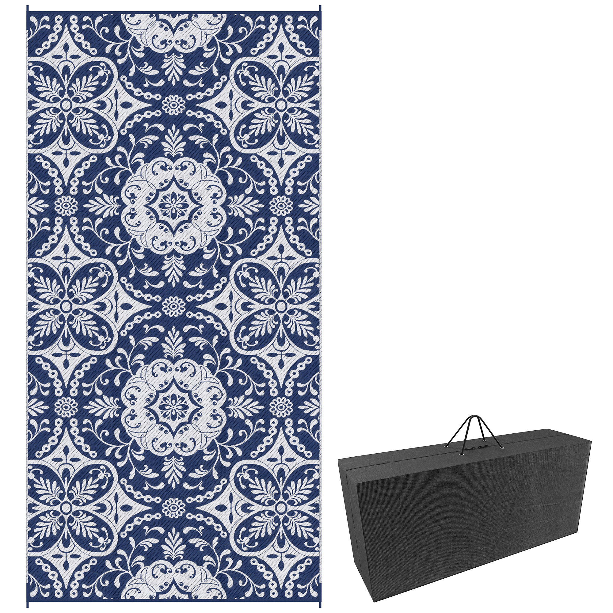 Outsunny Outdoor Rug for Patio, 9' x 18' Waterproof Large Mat, Reversible Plastic Straw Rug for Decor, Portable Outside RV Camping Area Carpet Mat for