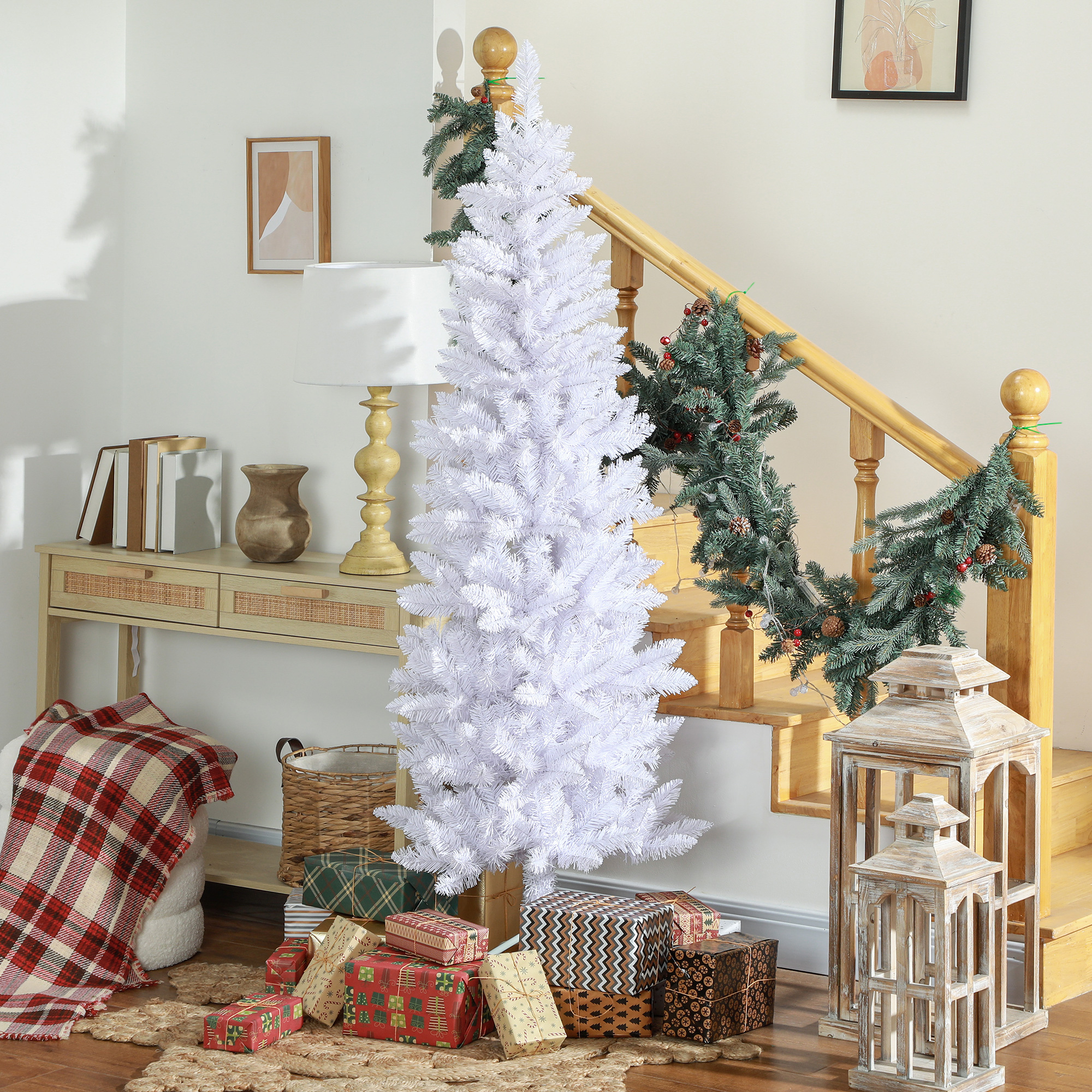 HOMCOM 6ft Tall Pencil Artificial Christmas Tree with 479 Branch Tips with Steel Base, White Aosom Canada
